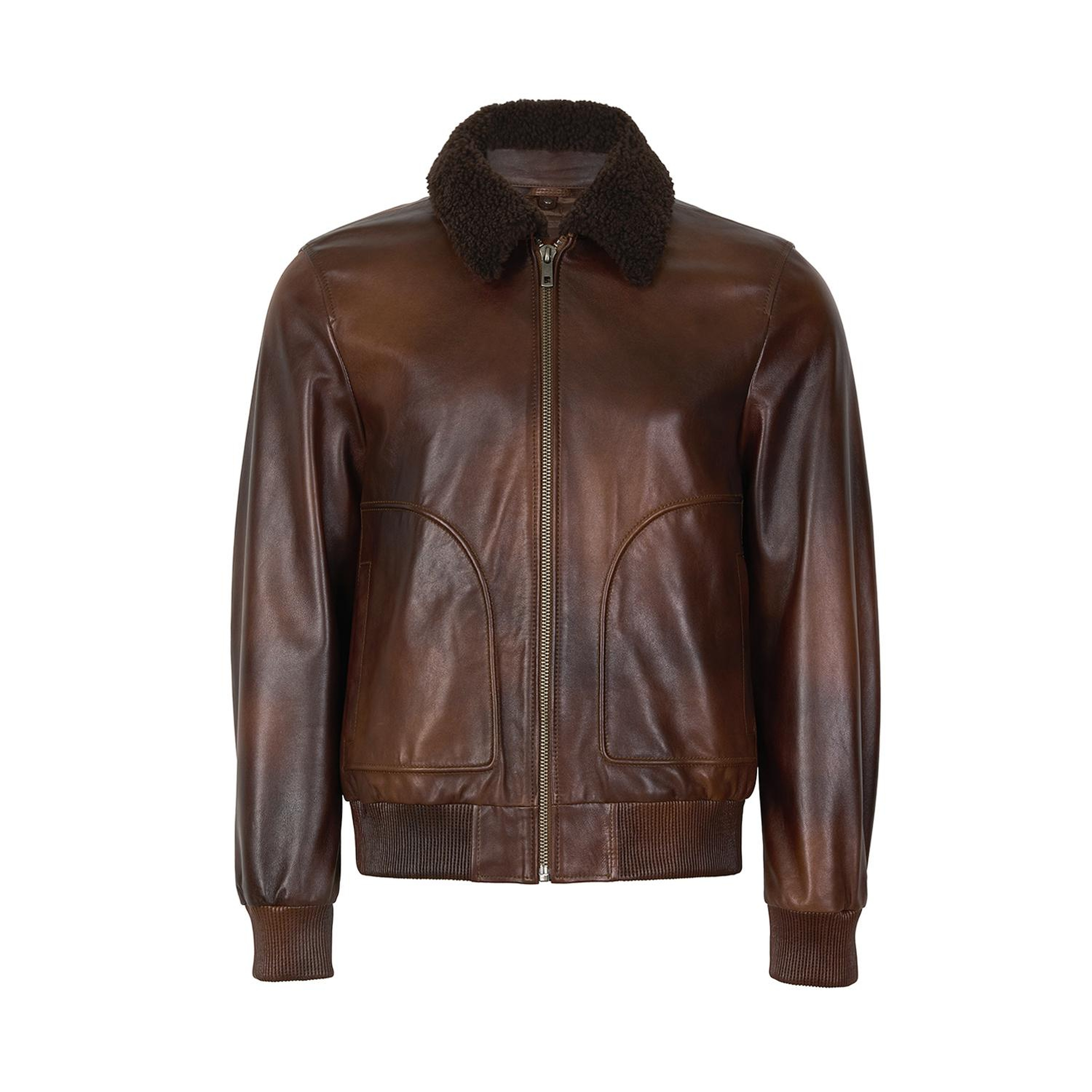 Safira Kahve Erkek Kürk Yakalı Deri Ceket