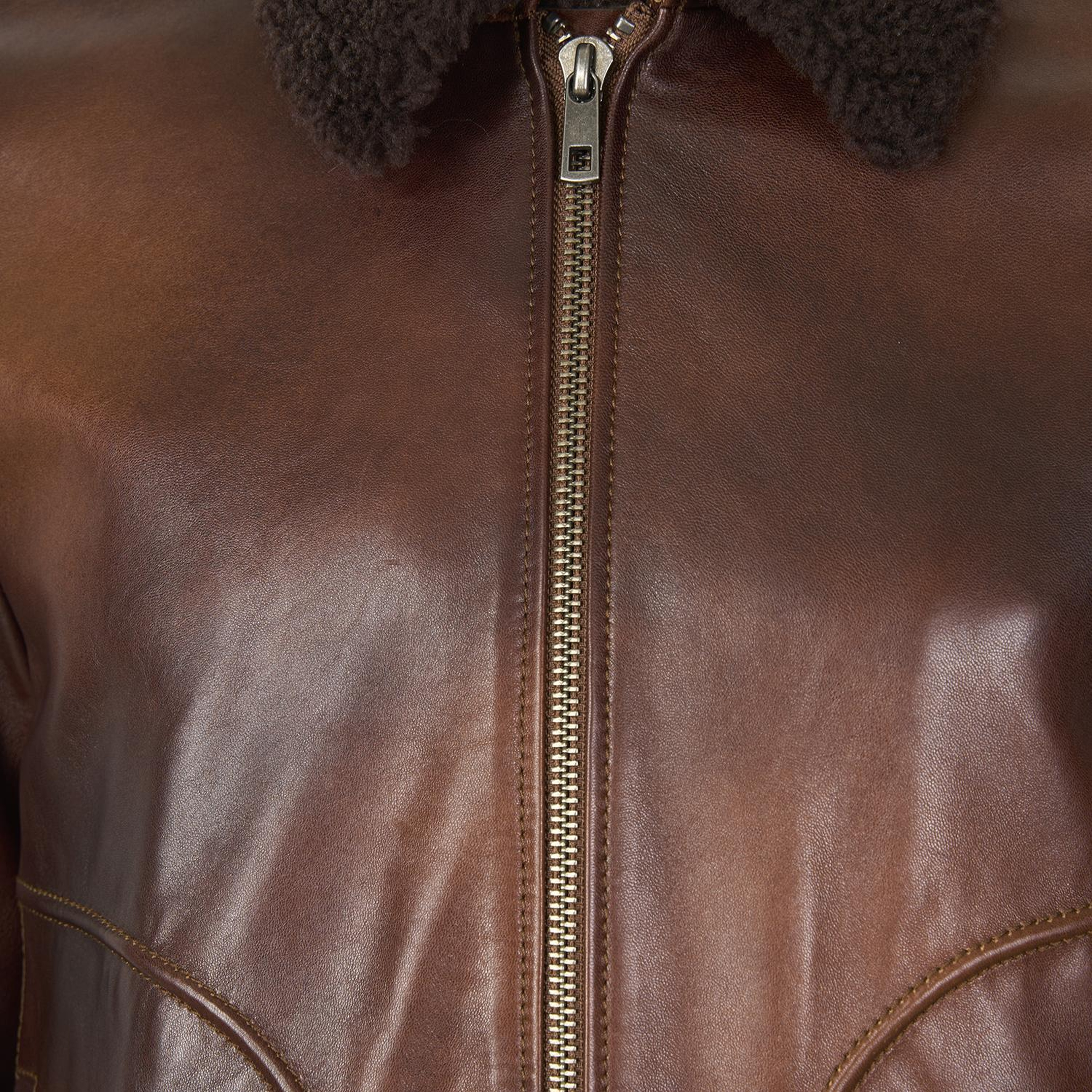 Safira Kahve Erkek Kürk Yakalı Deri Ceket