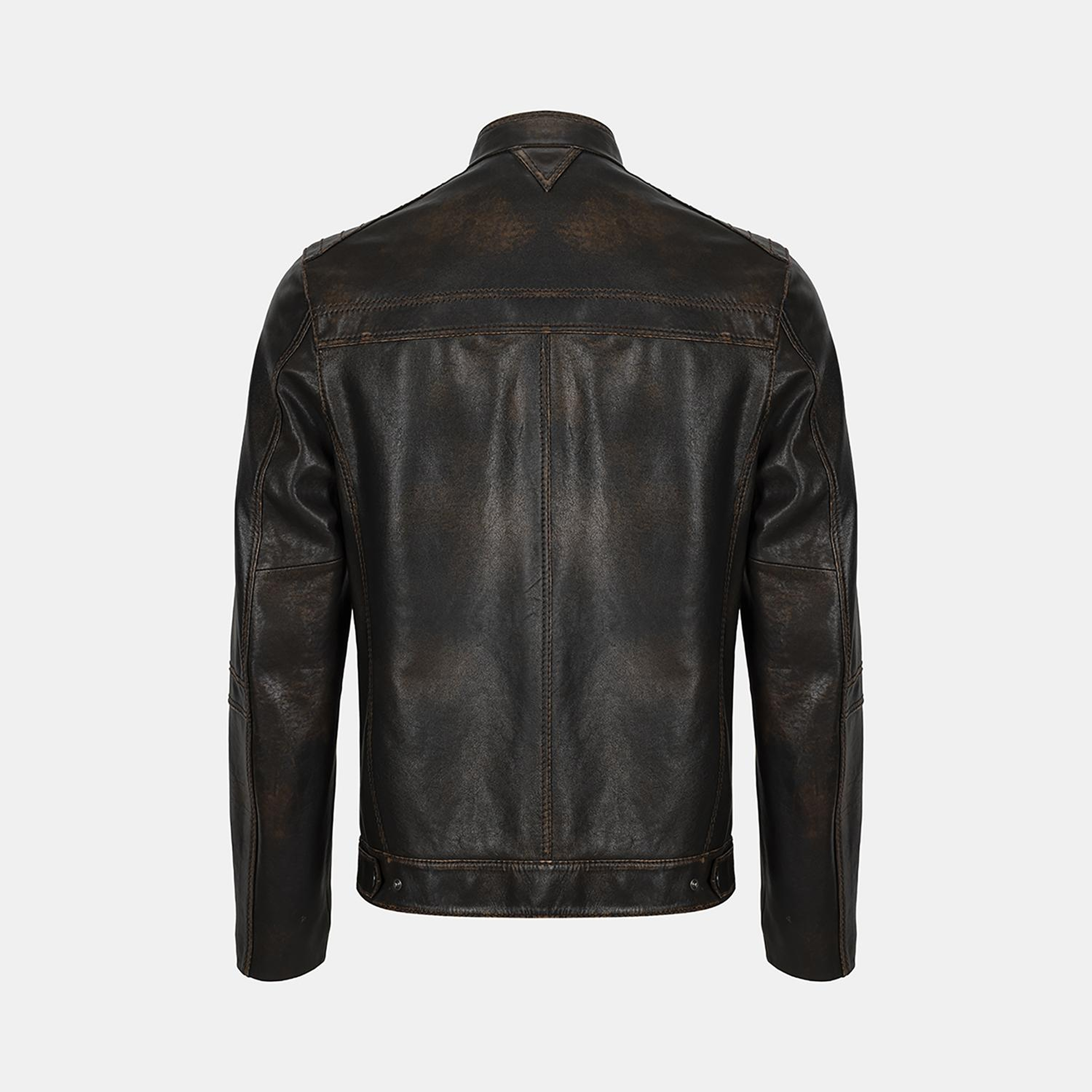 Erkek Kahve Eskitme Hakim Yakalı Deri Ceket