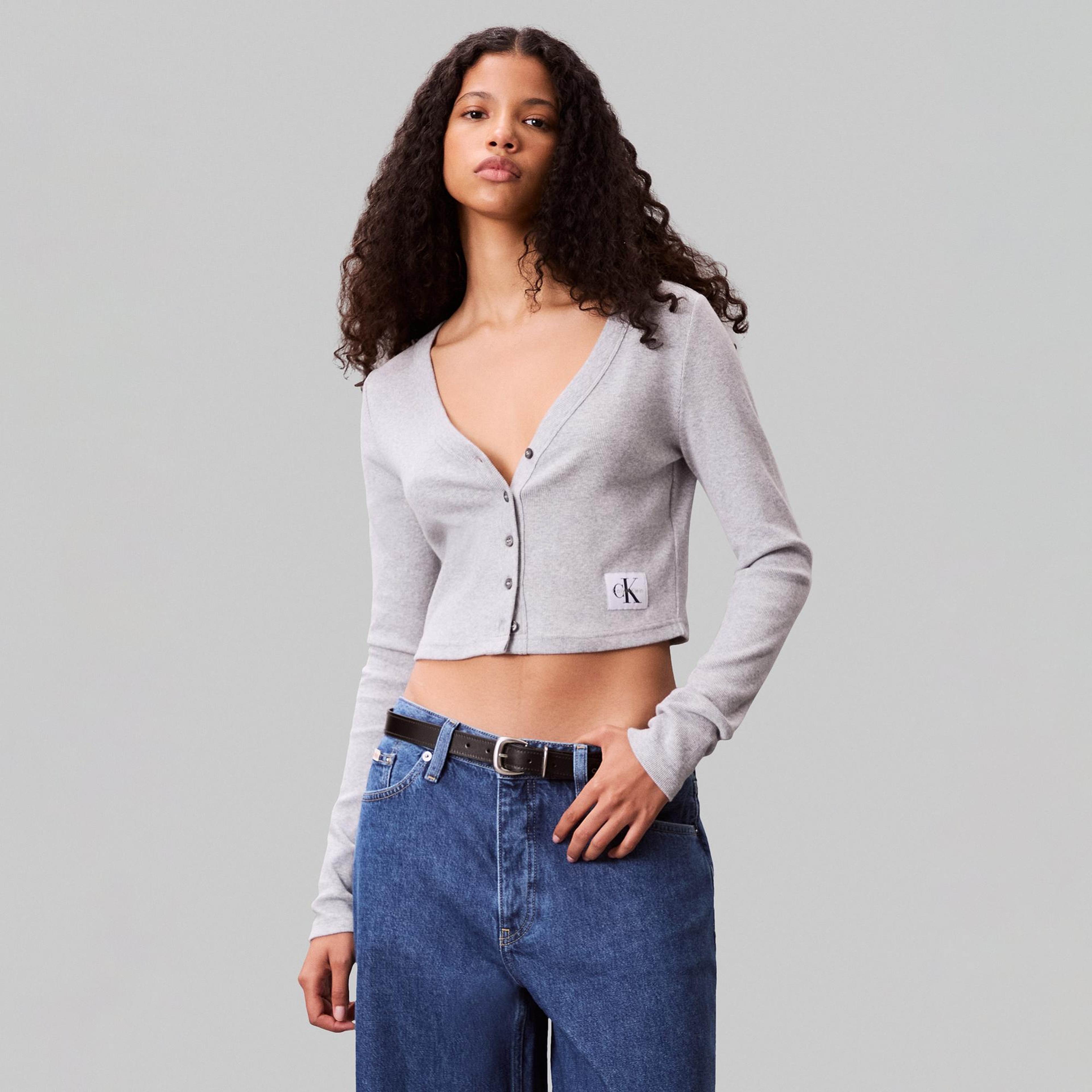 Calvin Klein Woven Label Kadın Gri Triko