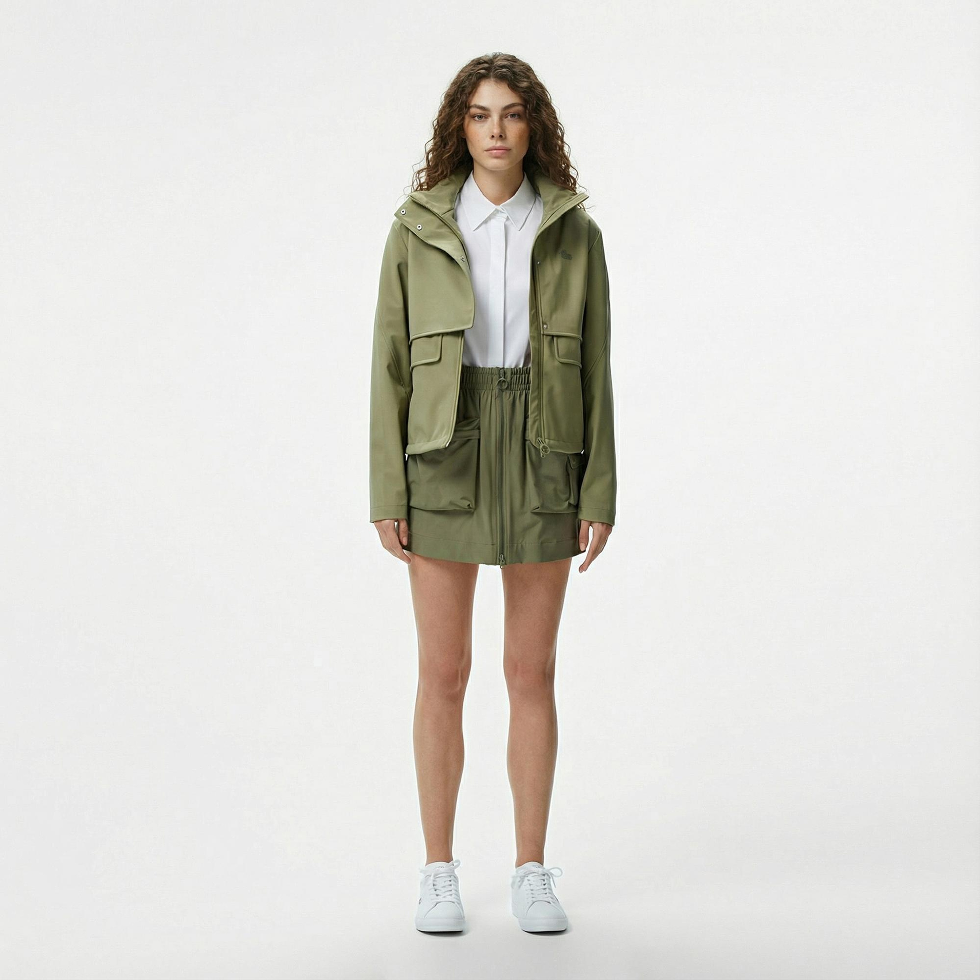 Lacoste Kadın Relaxed Fit Kapüşonlu Yeşil Yağmurluk
