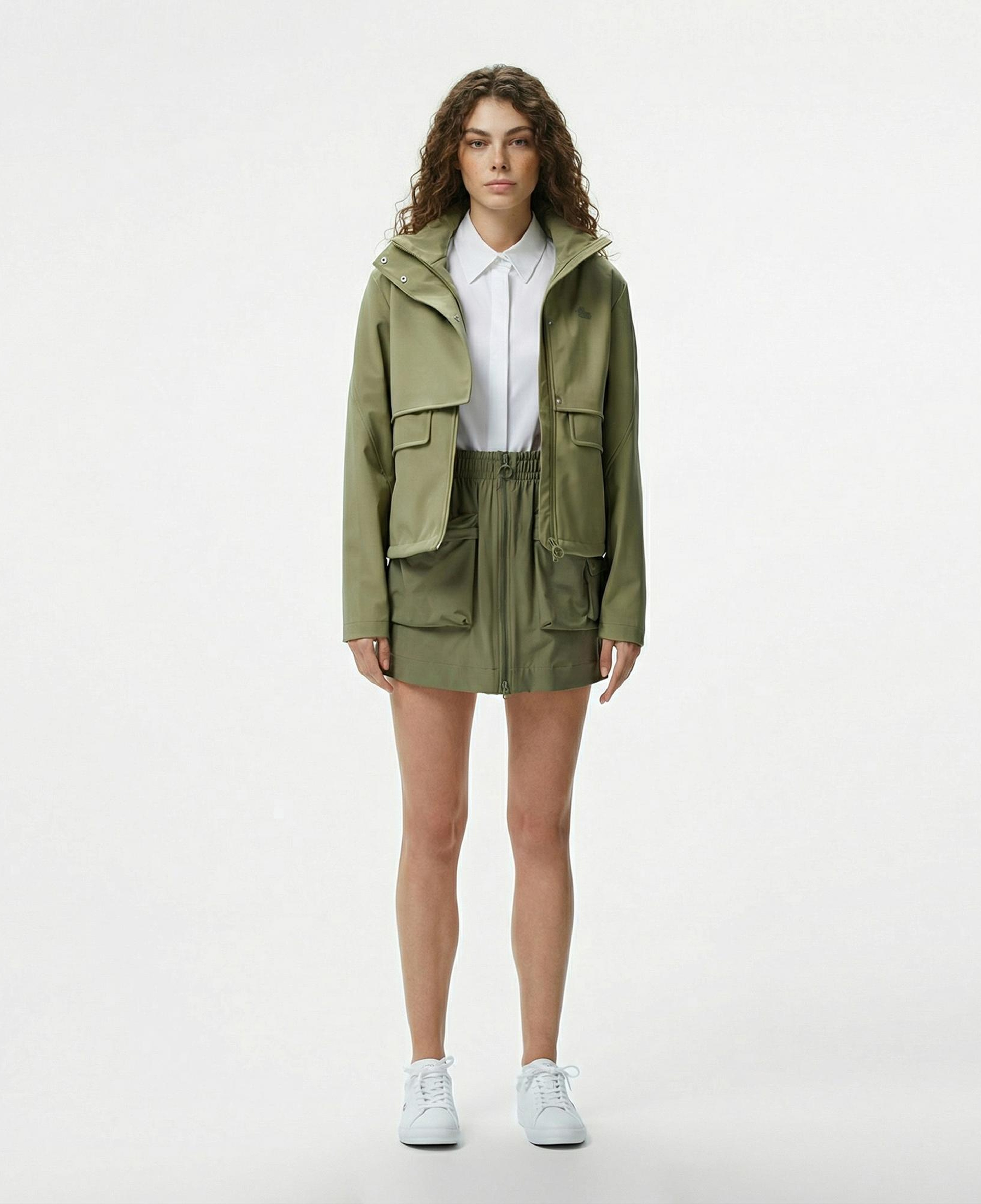 Lacoste Kadın Relaxed Fit Kapüşonlu Yeşil Yağmurluk