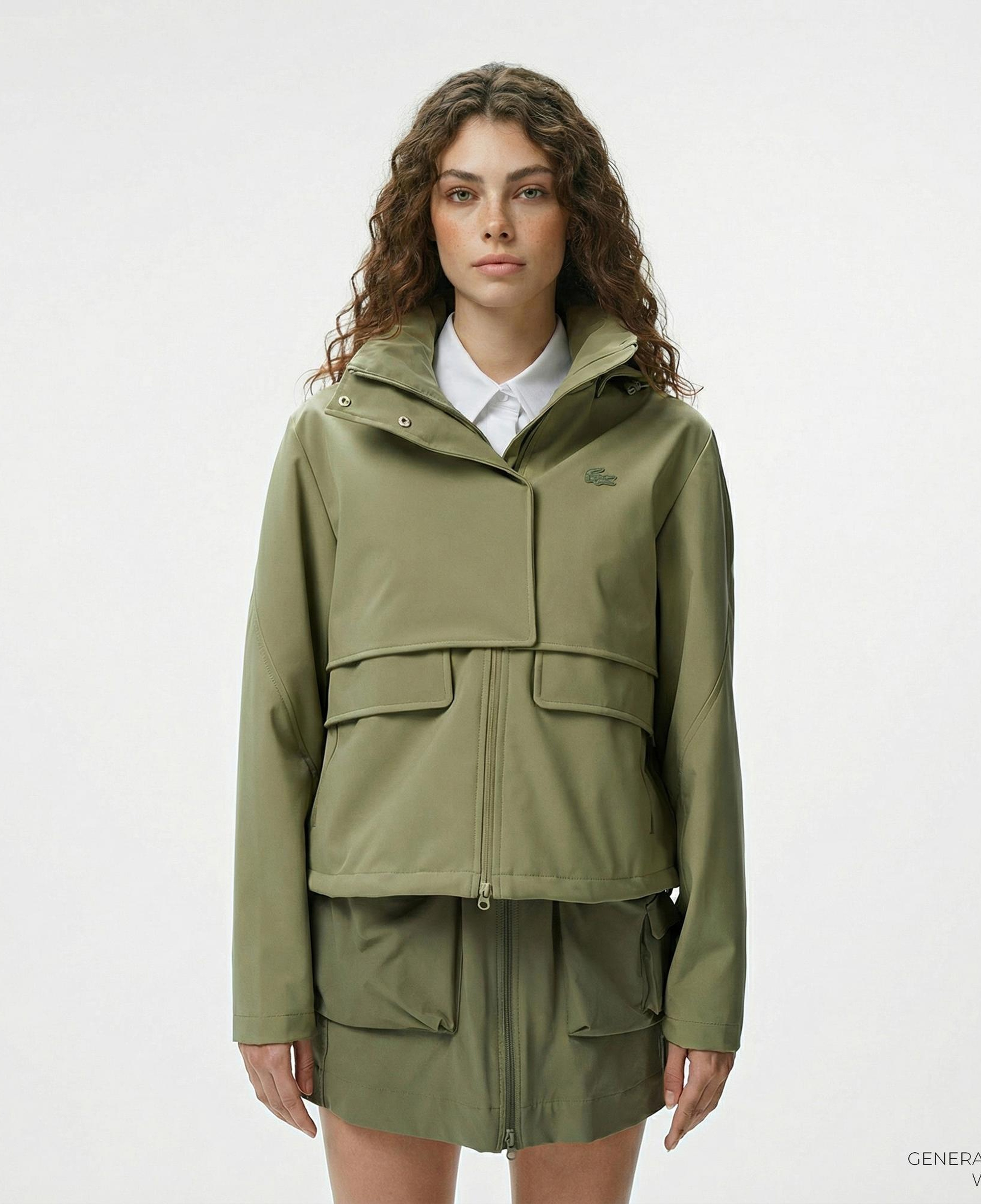 Lacoste Kadın Relaxed Fit Kapüşonlu Yeşil Yağmurluk