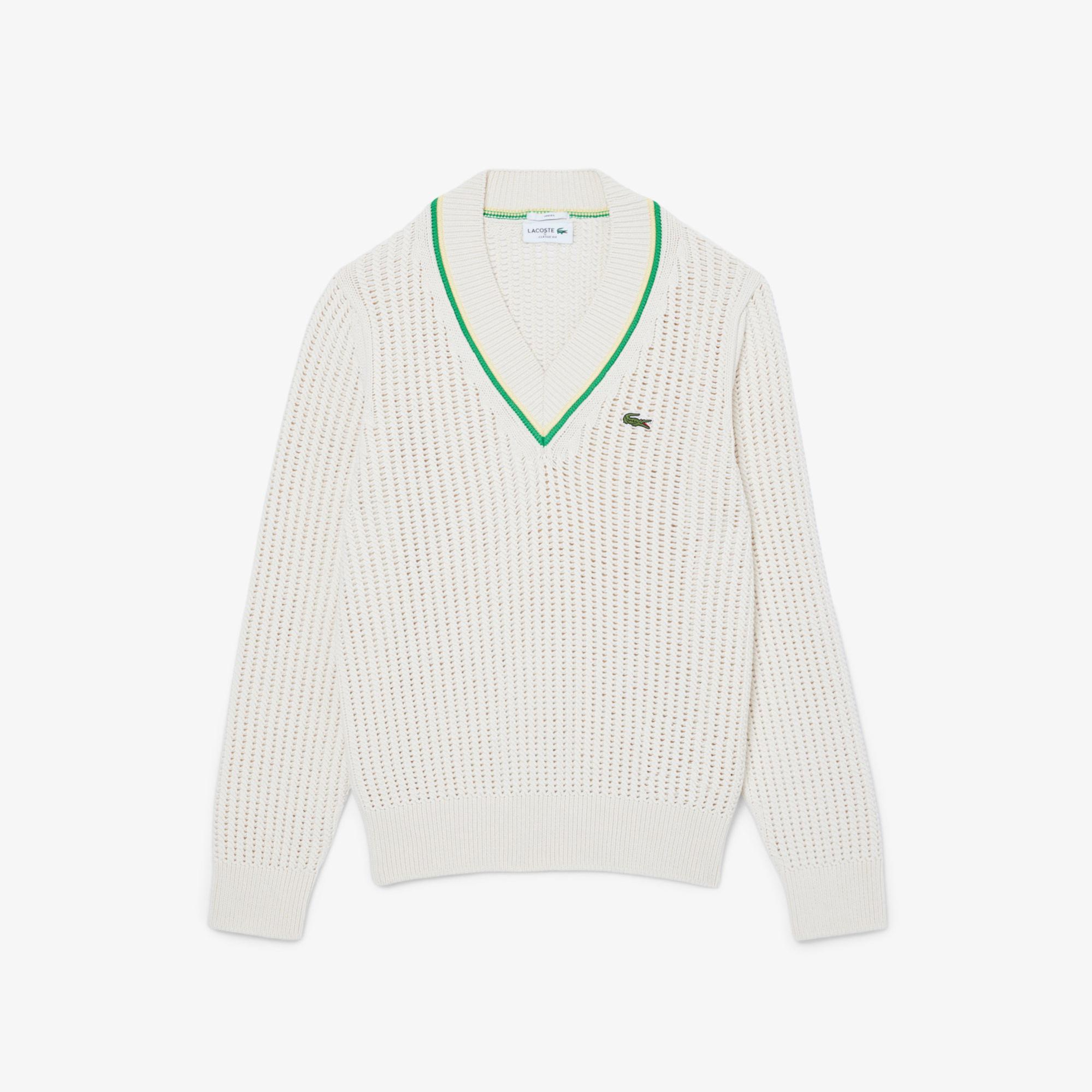 Lacoste Unisex Classic Fit V Yaka Krem Kazak