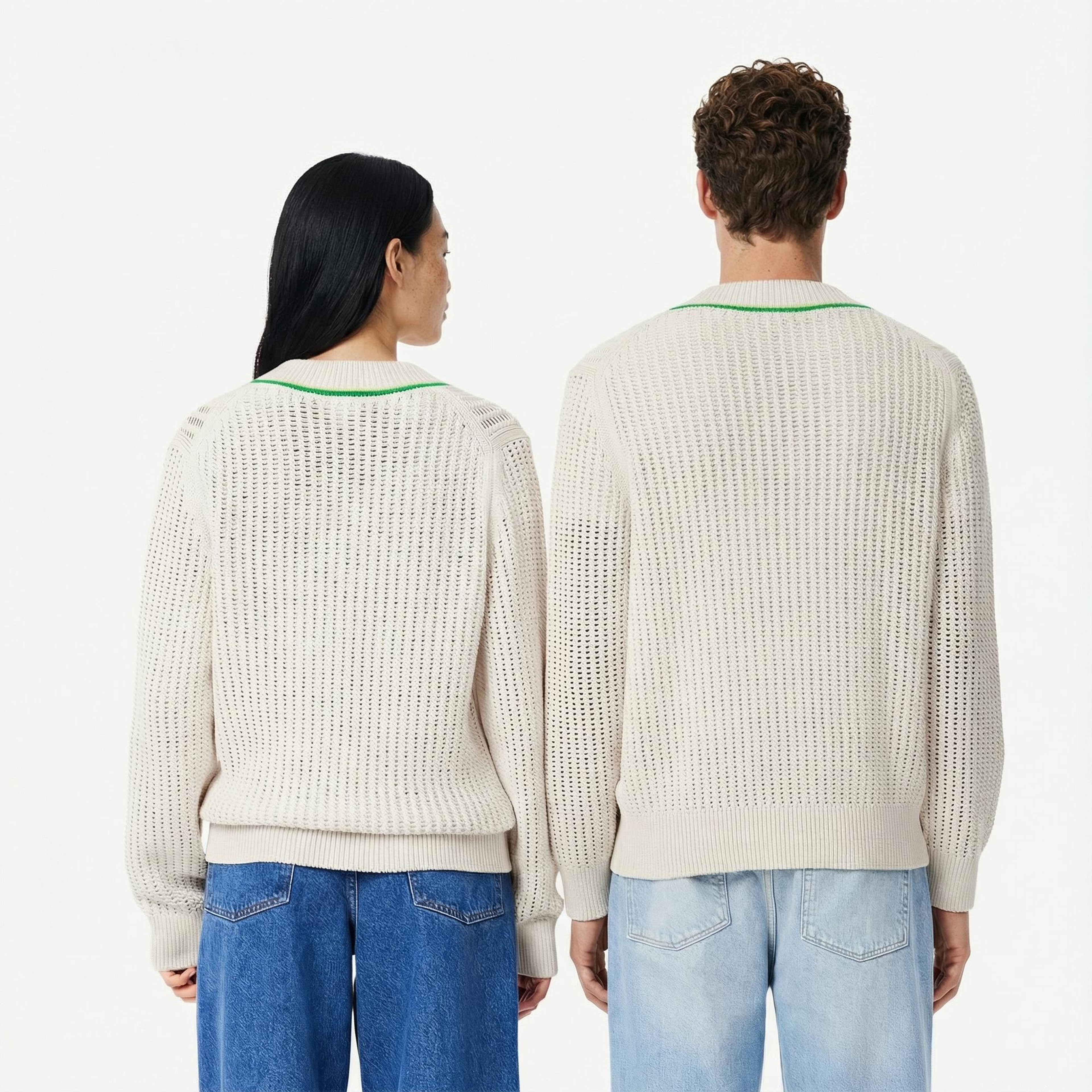 Lacoste Unisex Classic Fit V Yaka Krem Kazak