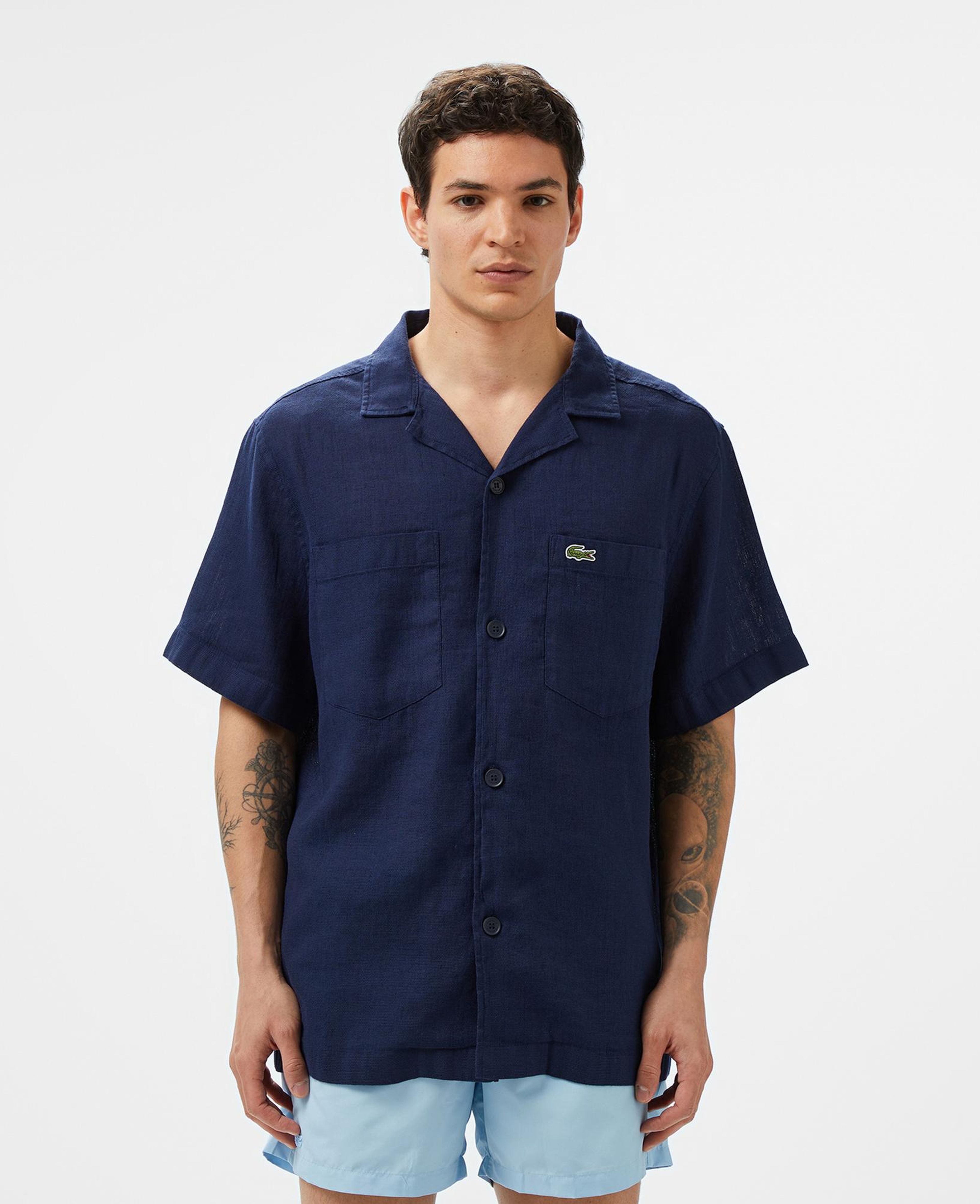 Lacoste Erkek Relaxed Fit Kısa Kollu Lacivert Gömlek