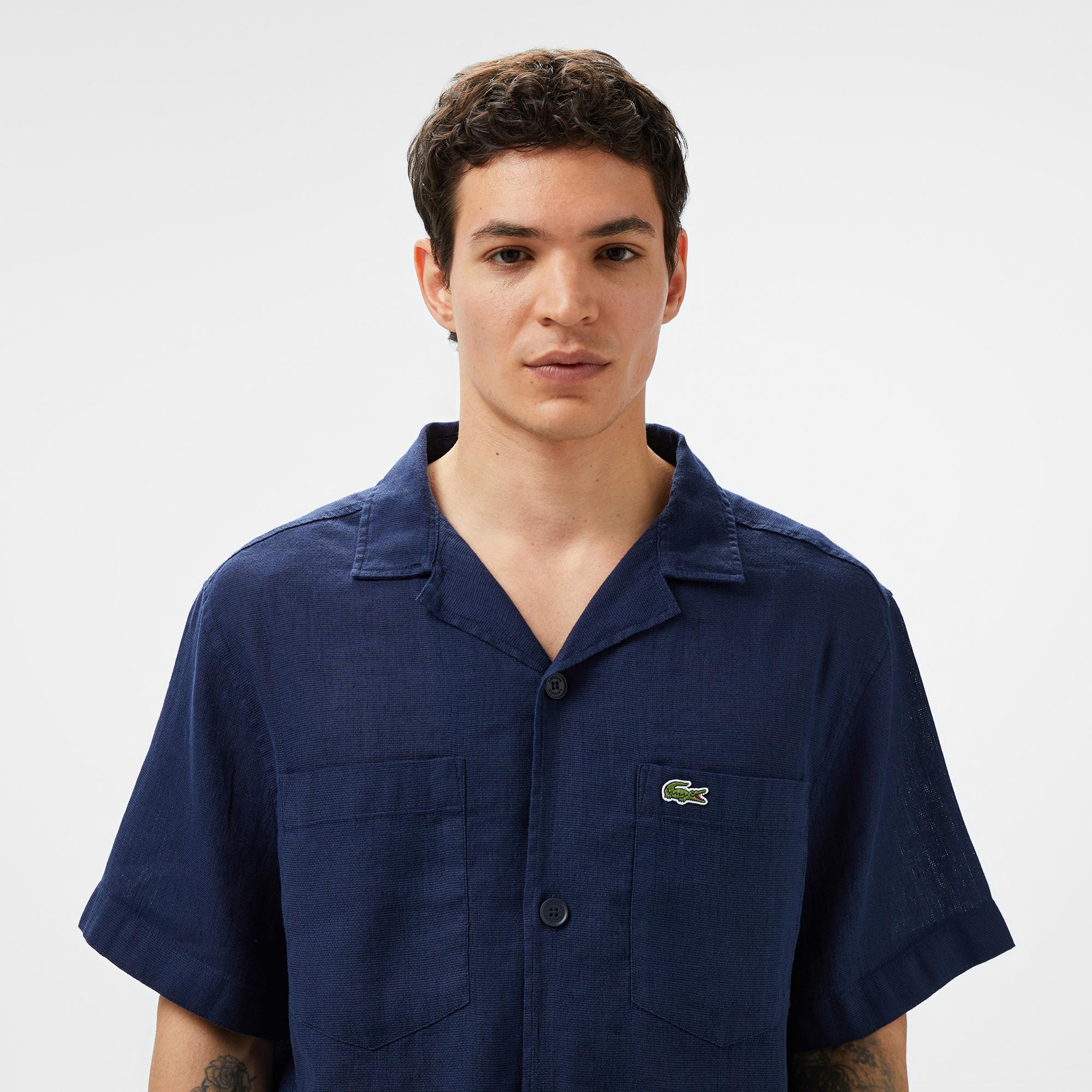 Lacoste Erkek Relaxed Fit Kısa Kollu Lacivert Gömlek