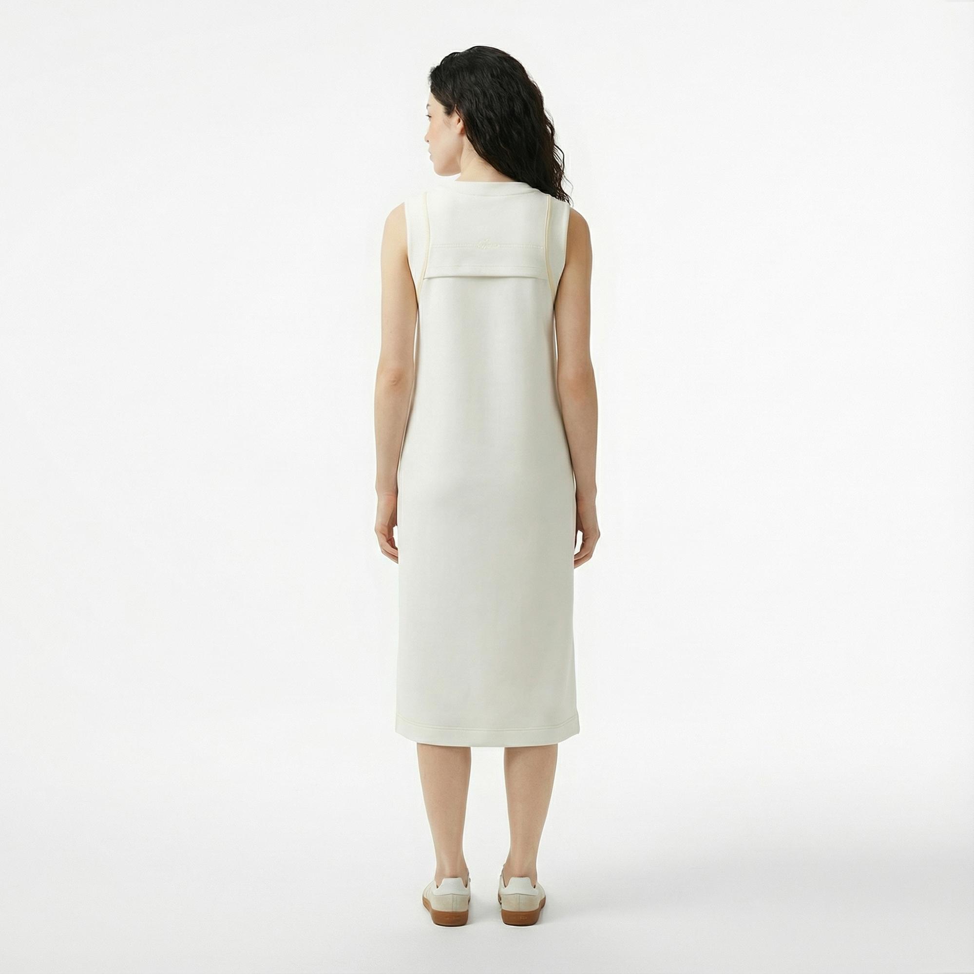 Lacoste Kadın Relaxed Fit Kolsuz Bisiklet Yaka Beyaz Elbise