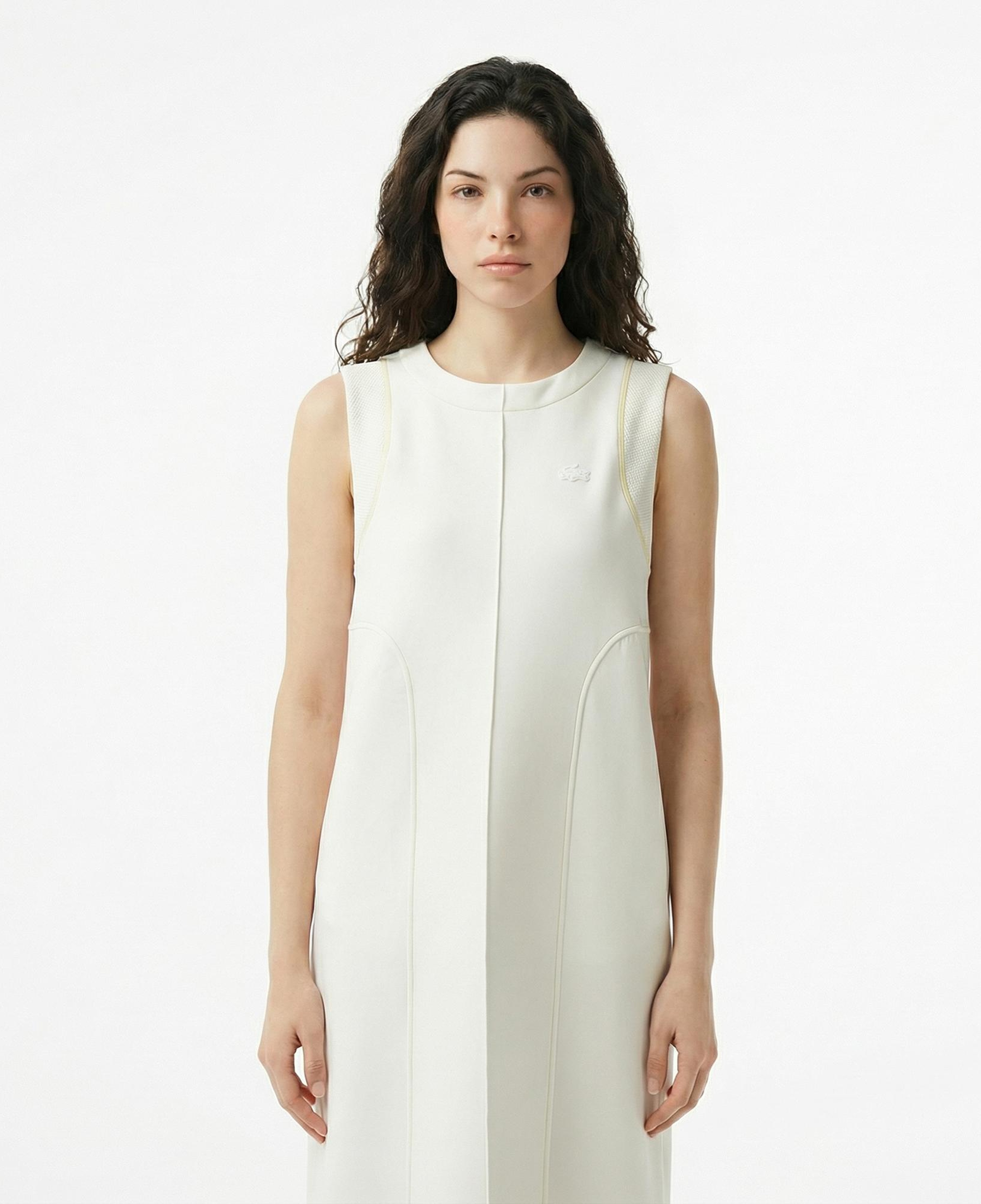 Lacoste Kadın Relaxed Fit Kolsuz Bisiklet Yaka Beyaz Elbise
