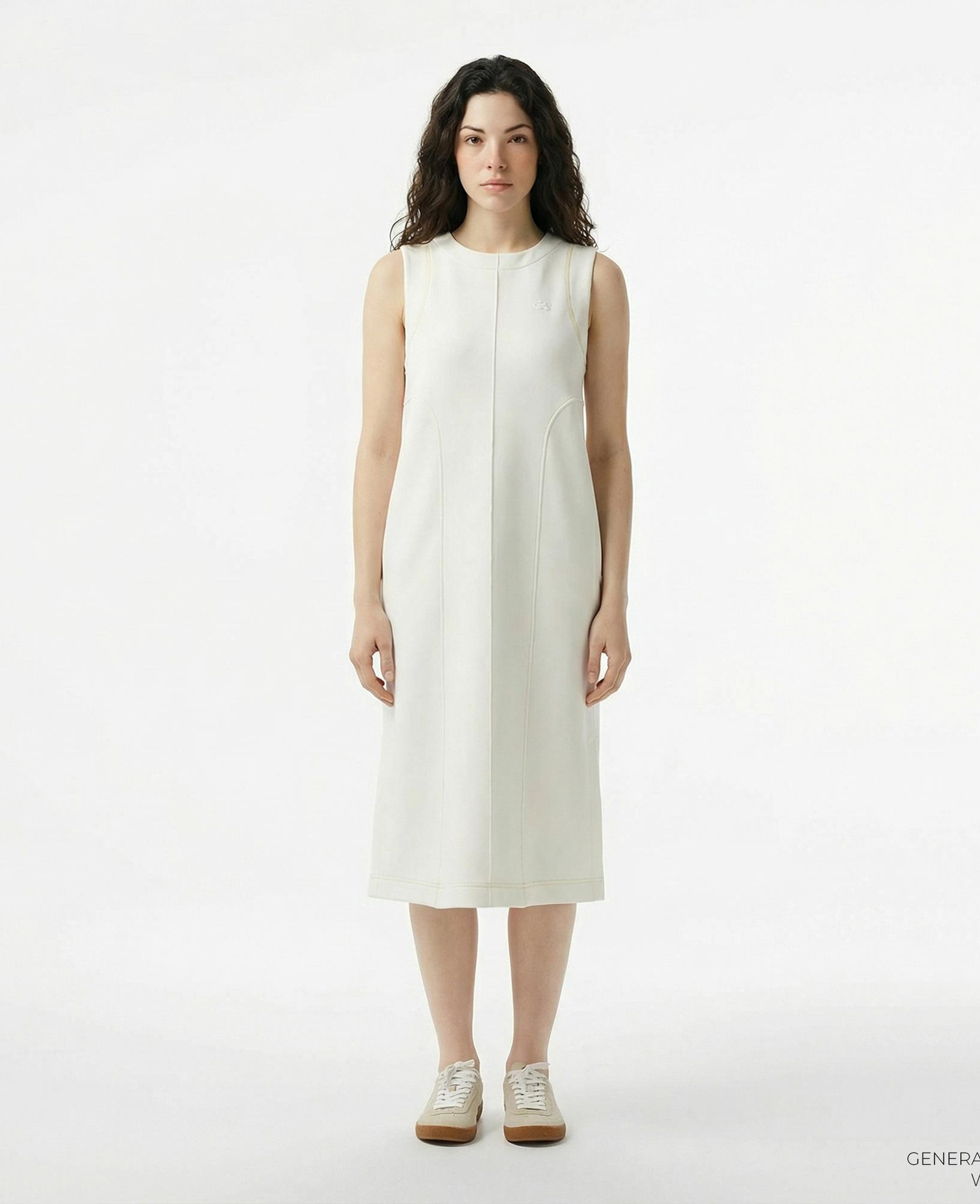 Lacoste Kadın Relaxed Fit Kolsuz Bisiklet Yaka Beyaz Elbise