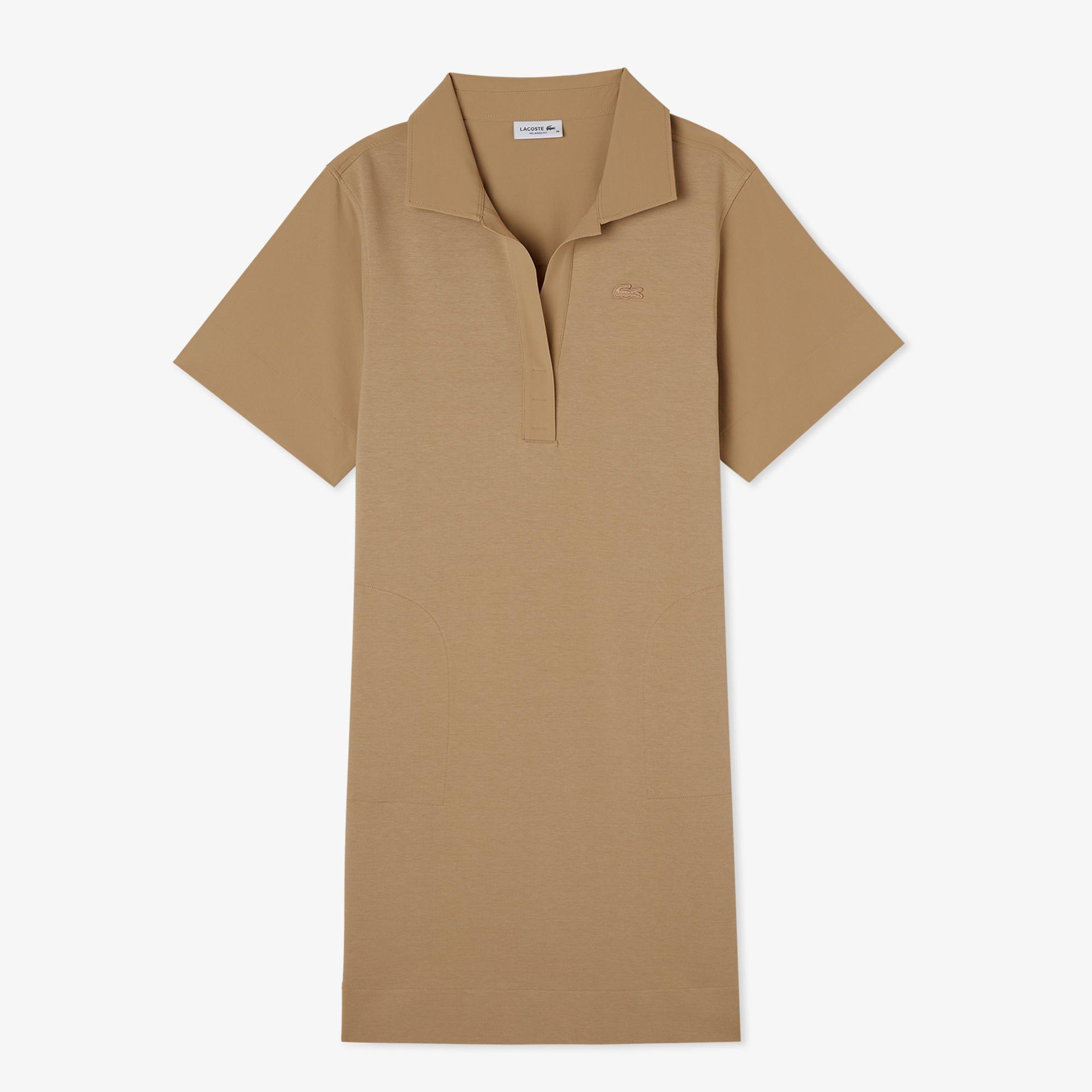 Lacoste Kadın Relaxed Fit Kısa Kollu Polo Yaka Bej Elbise