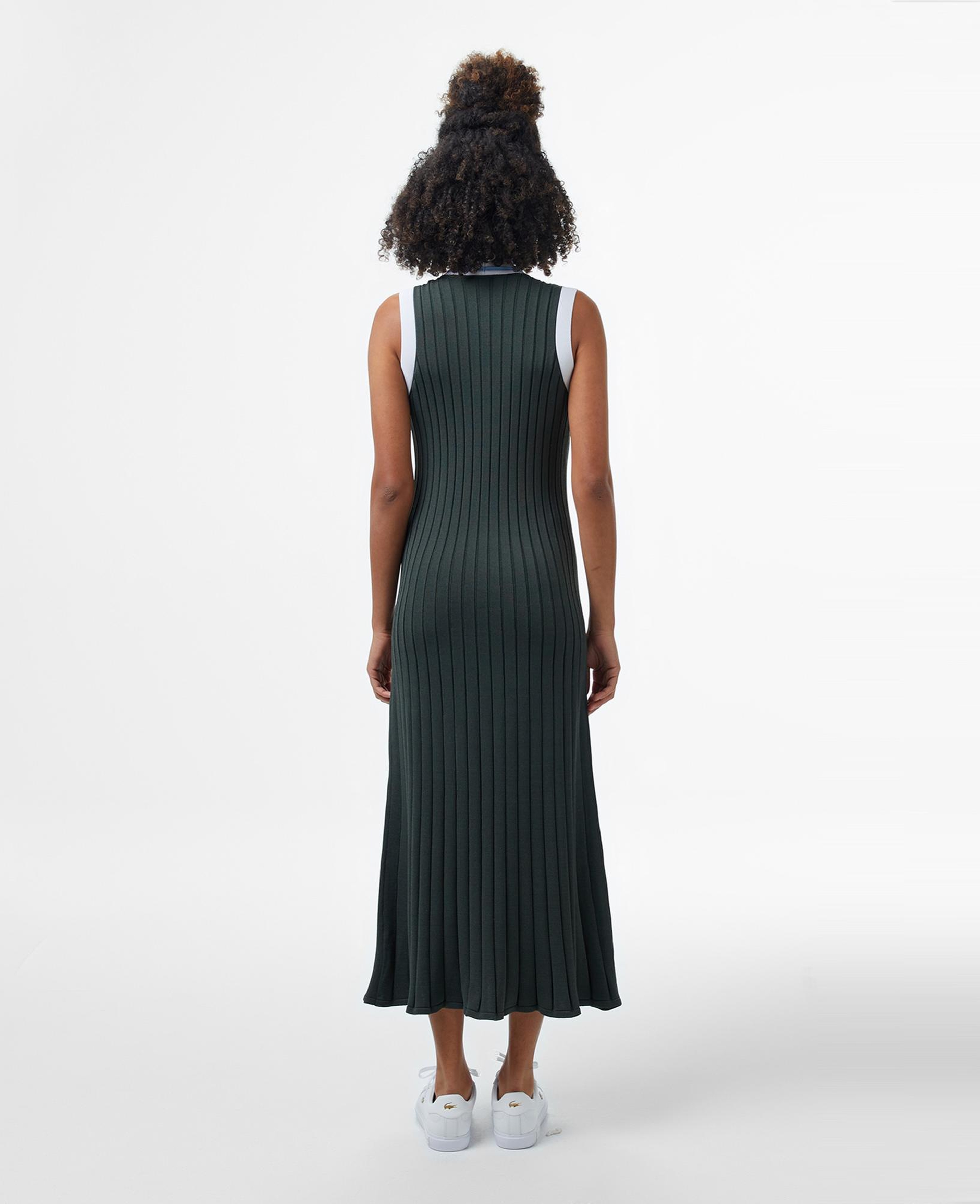 Lacoste Kadın Flare Fit Kolsuz V Yaka Renk Bloklu Koyu Yeşil Elbise