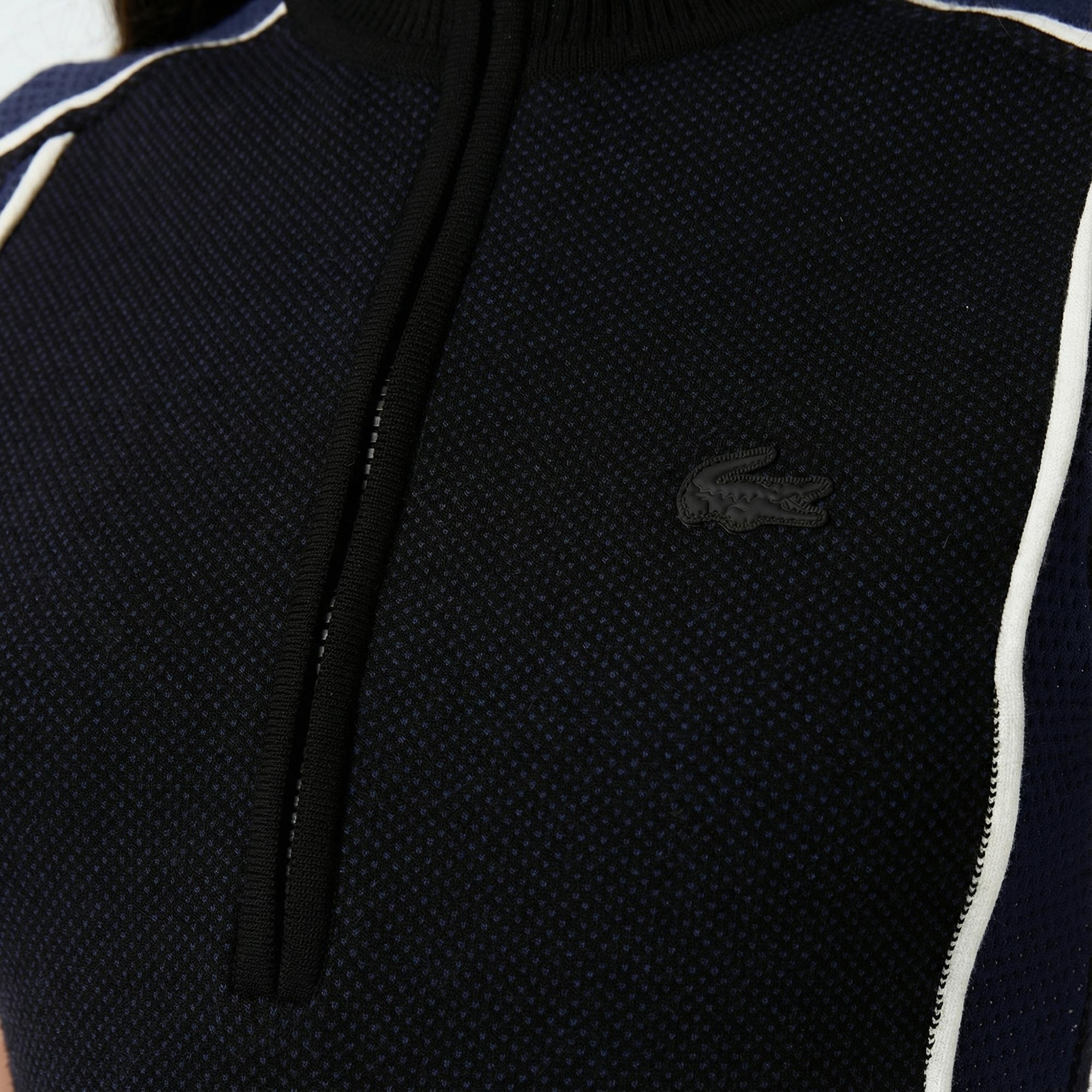 Lacoste Kadın Classic Fit Kısa Kollu Yarım Fermuarlı Renk Bloklu Siyah Elbise