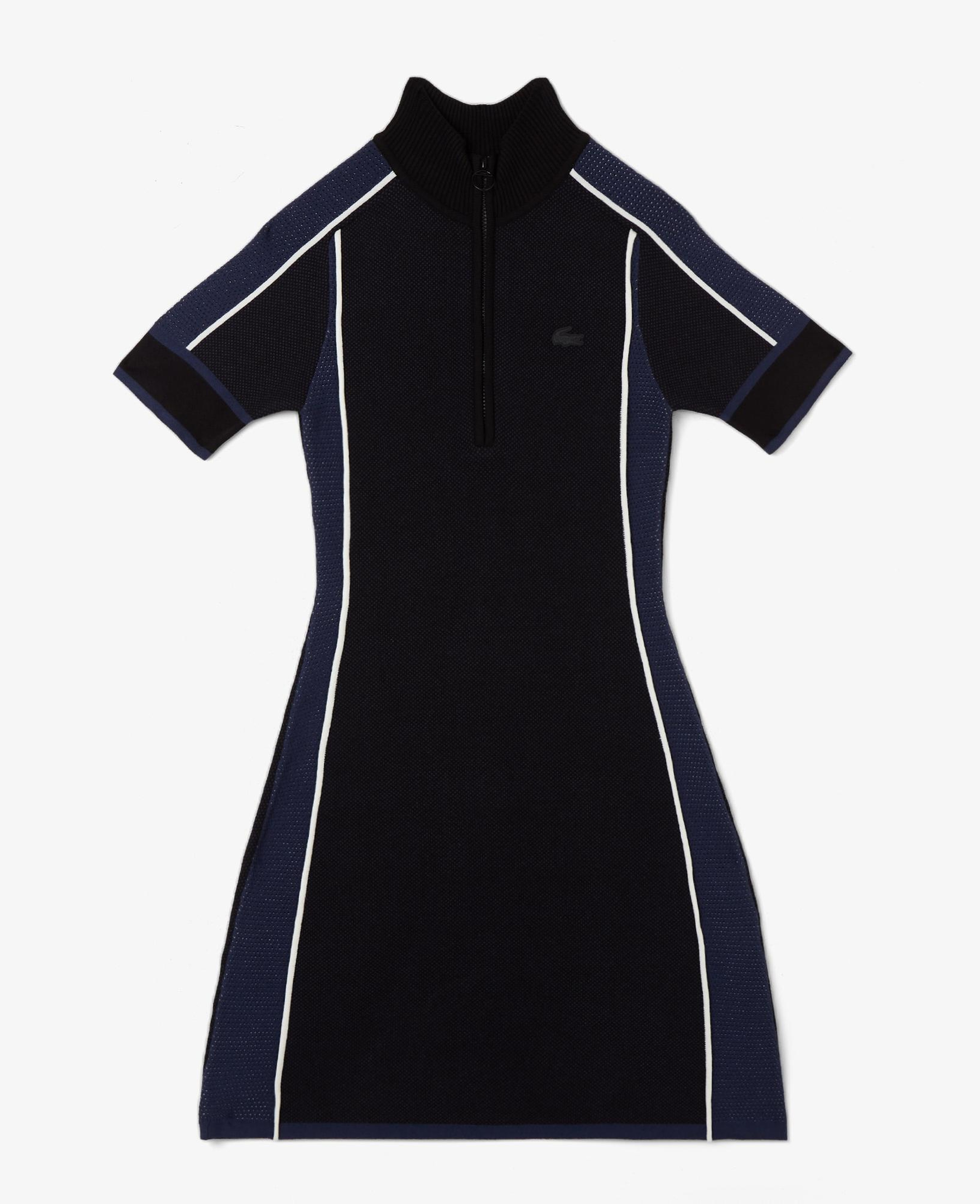 Lacoste Kadın Classic Fit Kısa Kollu Yarım Fermuarlı Renk Bloklu Siyah Elbise