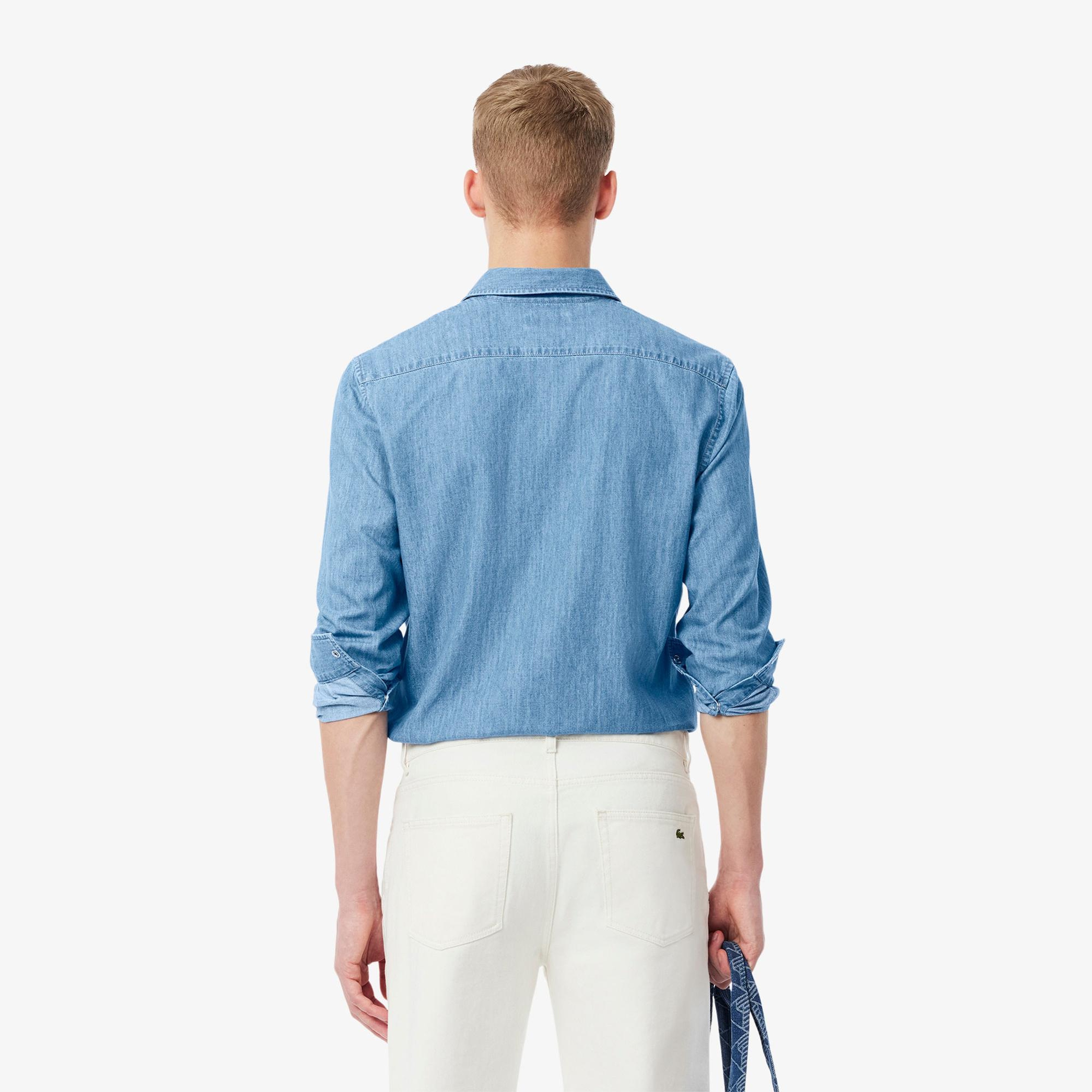 Lacoste Erkek Regular Fit Uzun Kollu Denim Mavi Gömlek