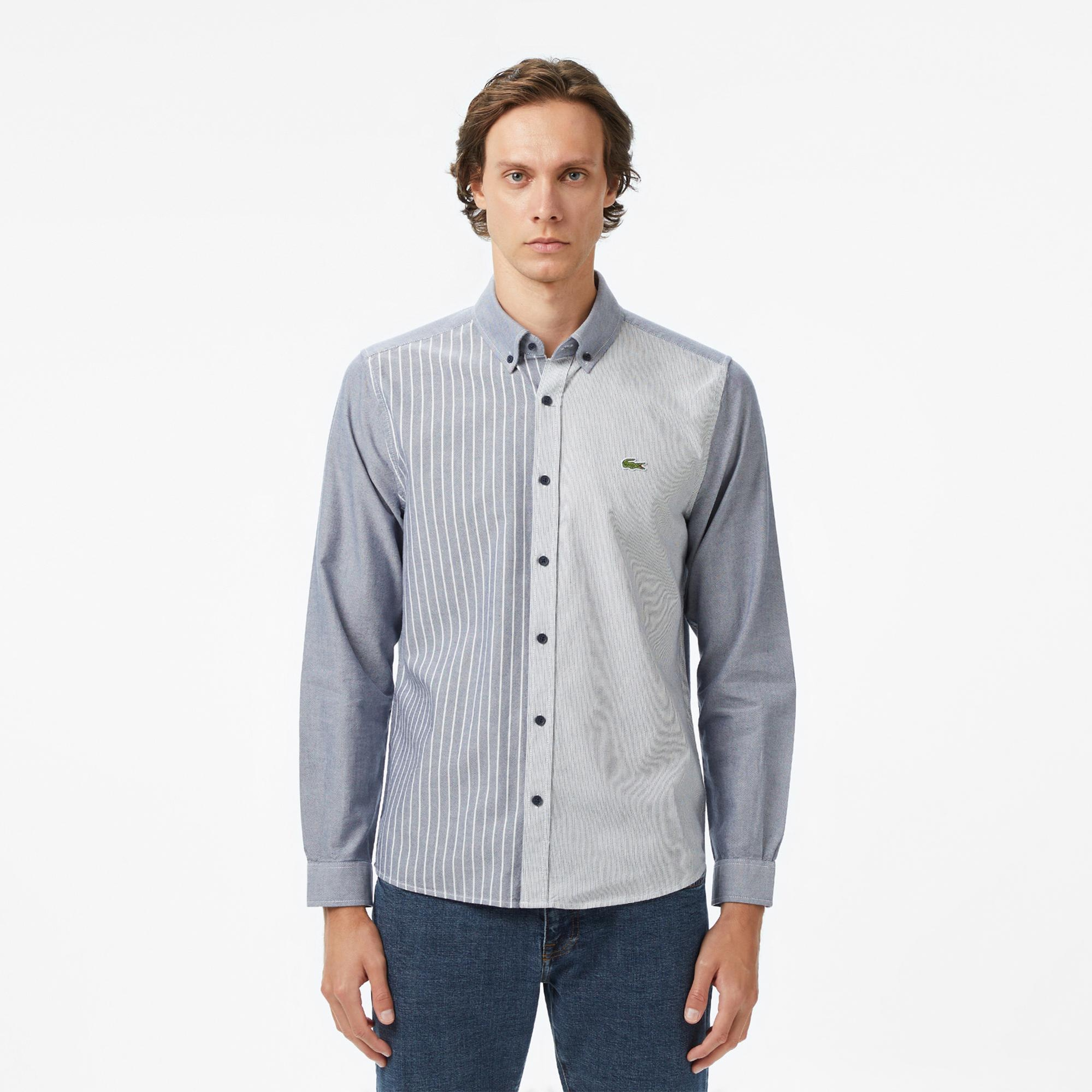 Lacoste Erkek Slim Fit Düğmeli Yaka Renk Bloklu Lacivert Gömlek