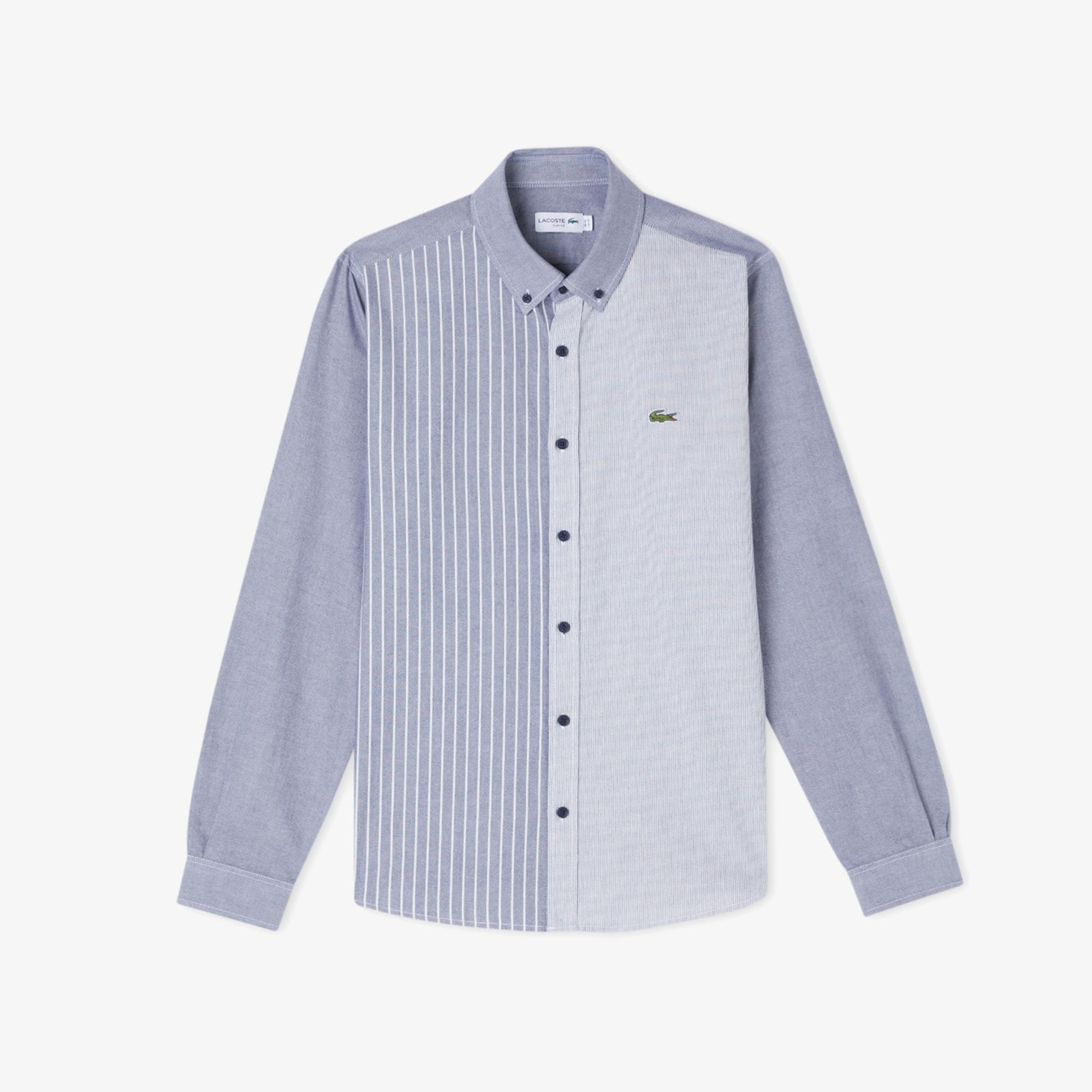 Lacoste Erkek Slim Fit Düğmeli Yaka Renk Bloklu Lacivert Gömlek