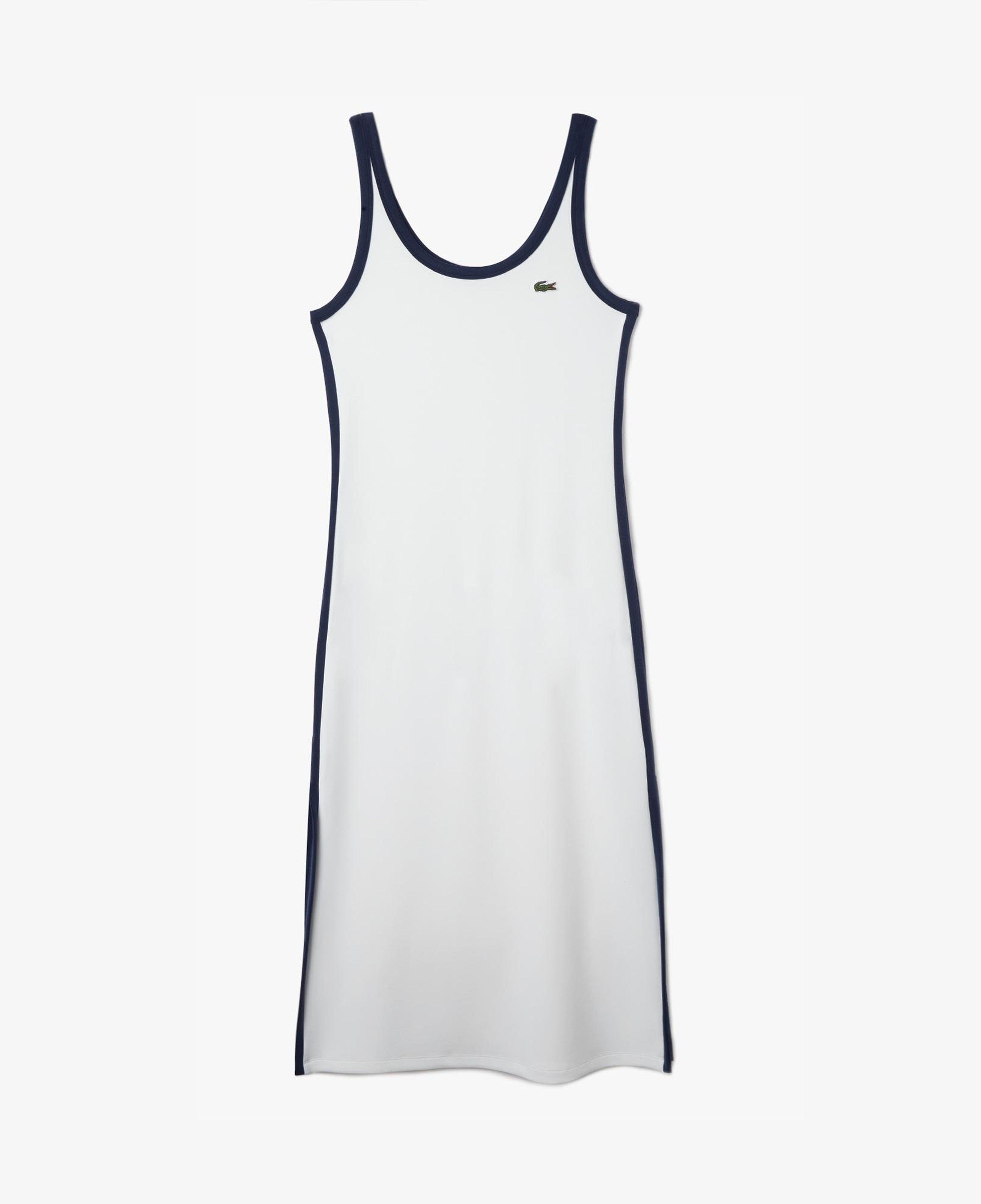 Lacoste Kadın Slim Fit Kolsuz Bisiklet Yaka Renk Bloklu Beyaz Elbise
