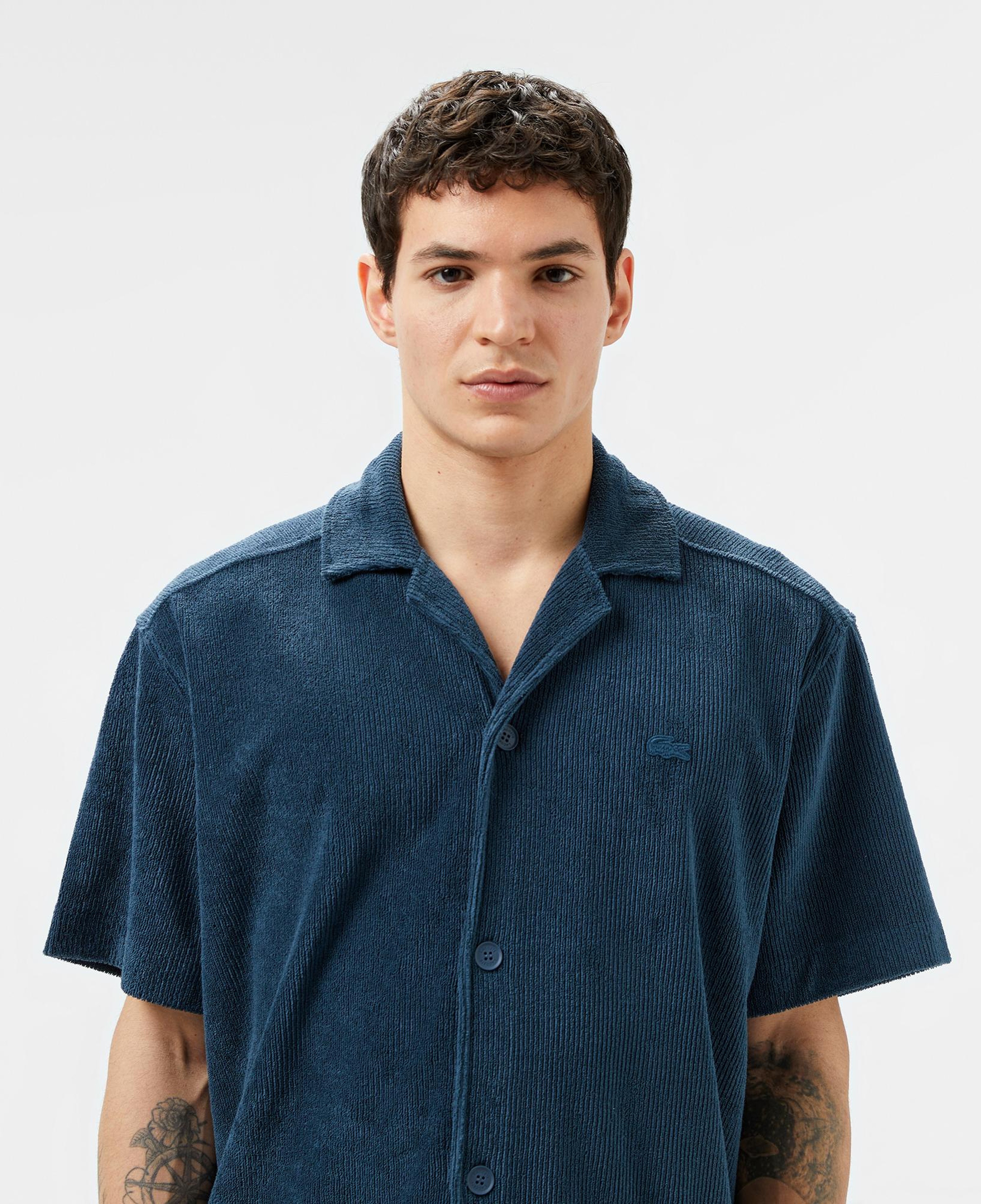 Lacoste Erkek Relaxed Fit Kısa Kollu Koyu Mavi Gömlek