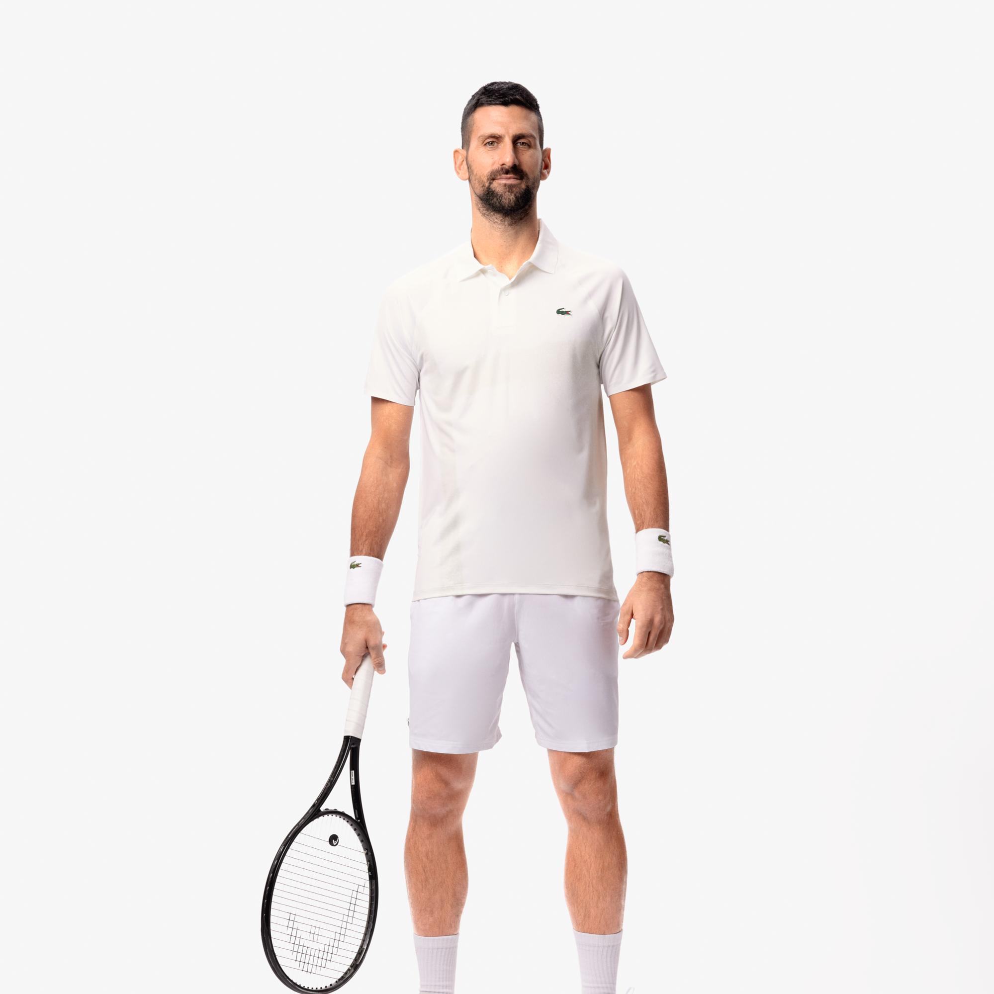 Lacoste Sport X Novak Djokovic Erkek Slim Fit Baskılı Beyaz Polo