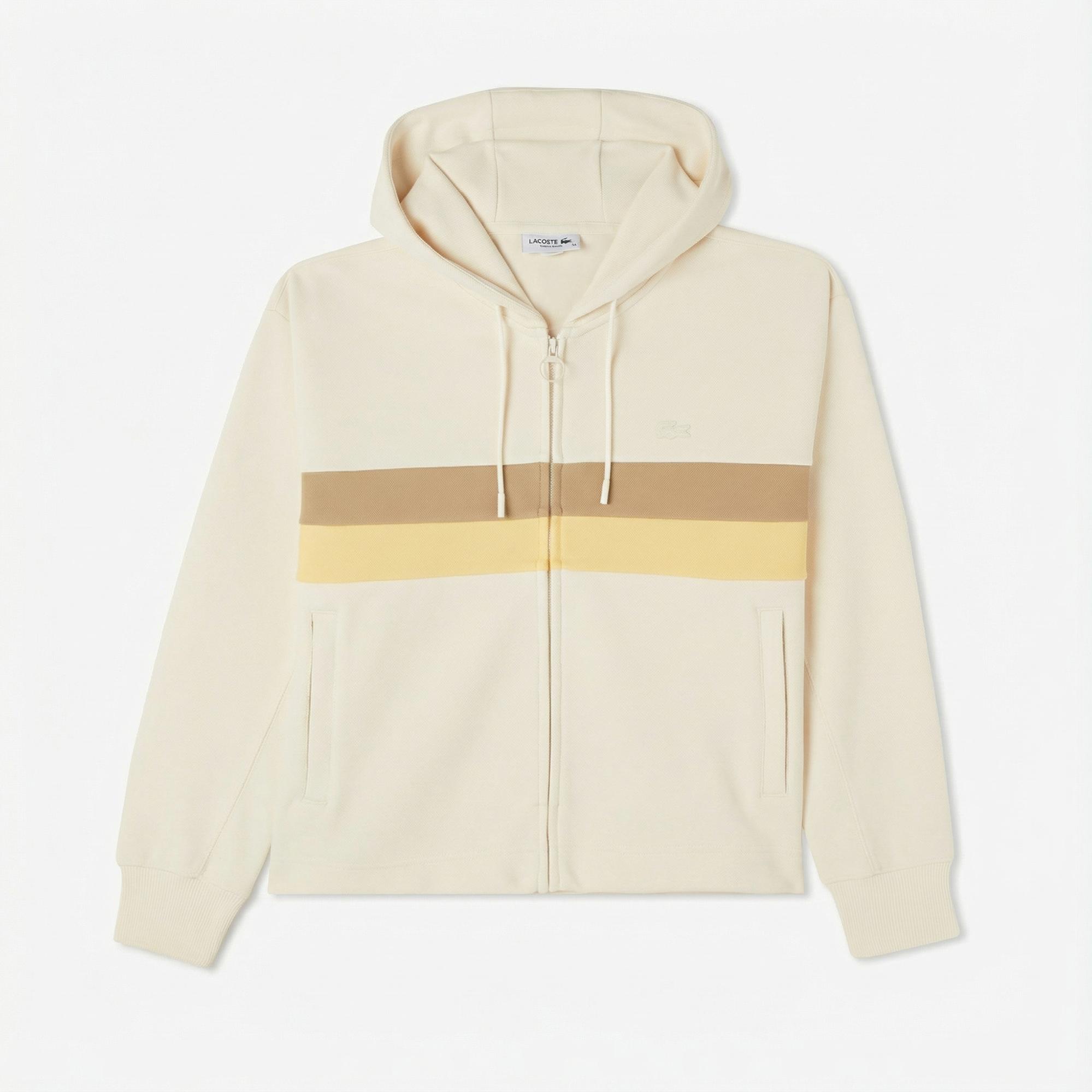Lacoste Kadın Relaxed Fit Kapüşonlu Renk Bloklu Krem Sweatshirt