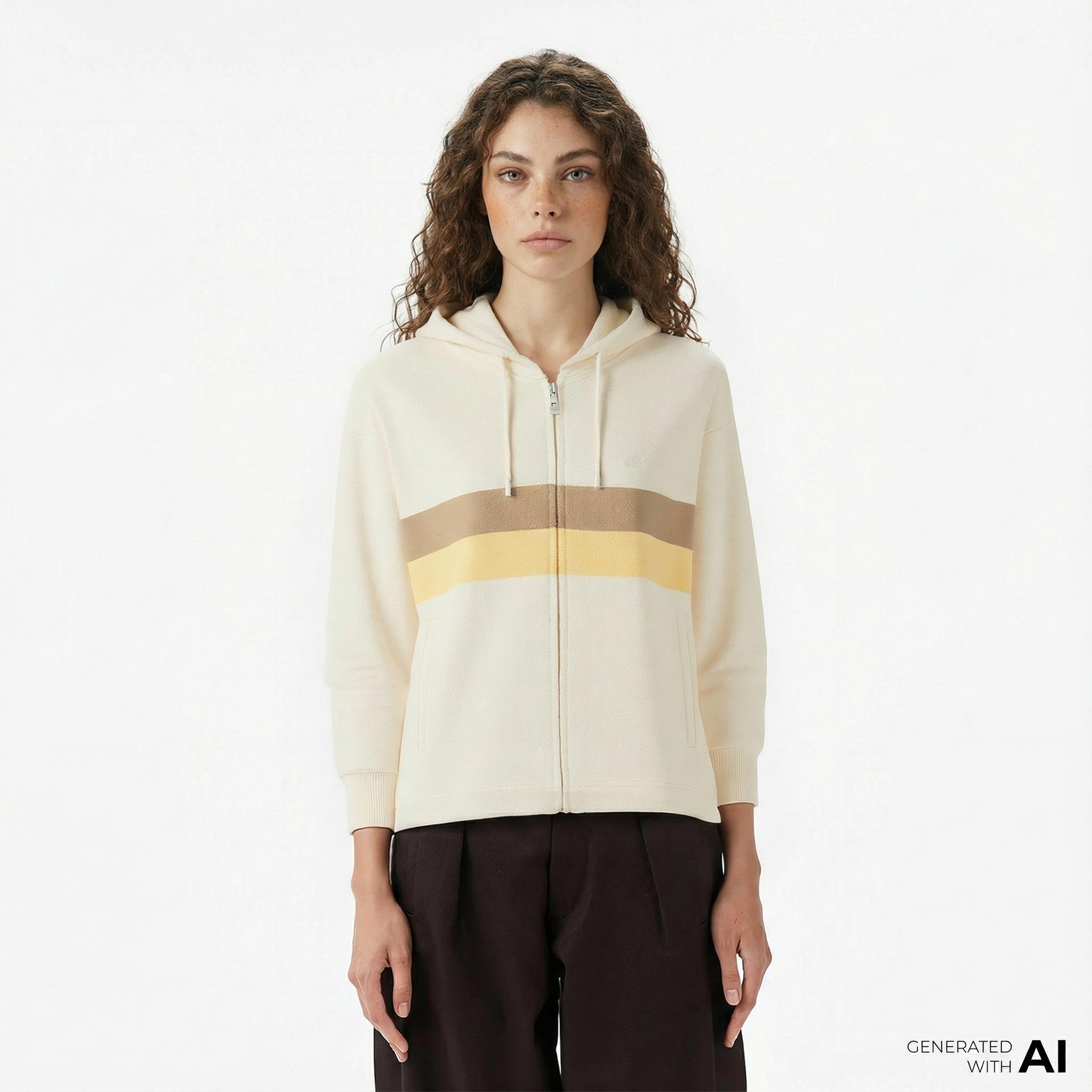 Lacoste Kadın Relaxed Fit Kapüşonlu Renk Bloklu Krem Sweatshirt