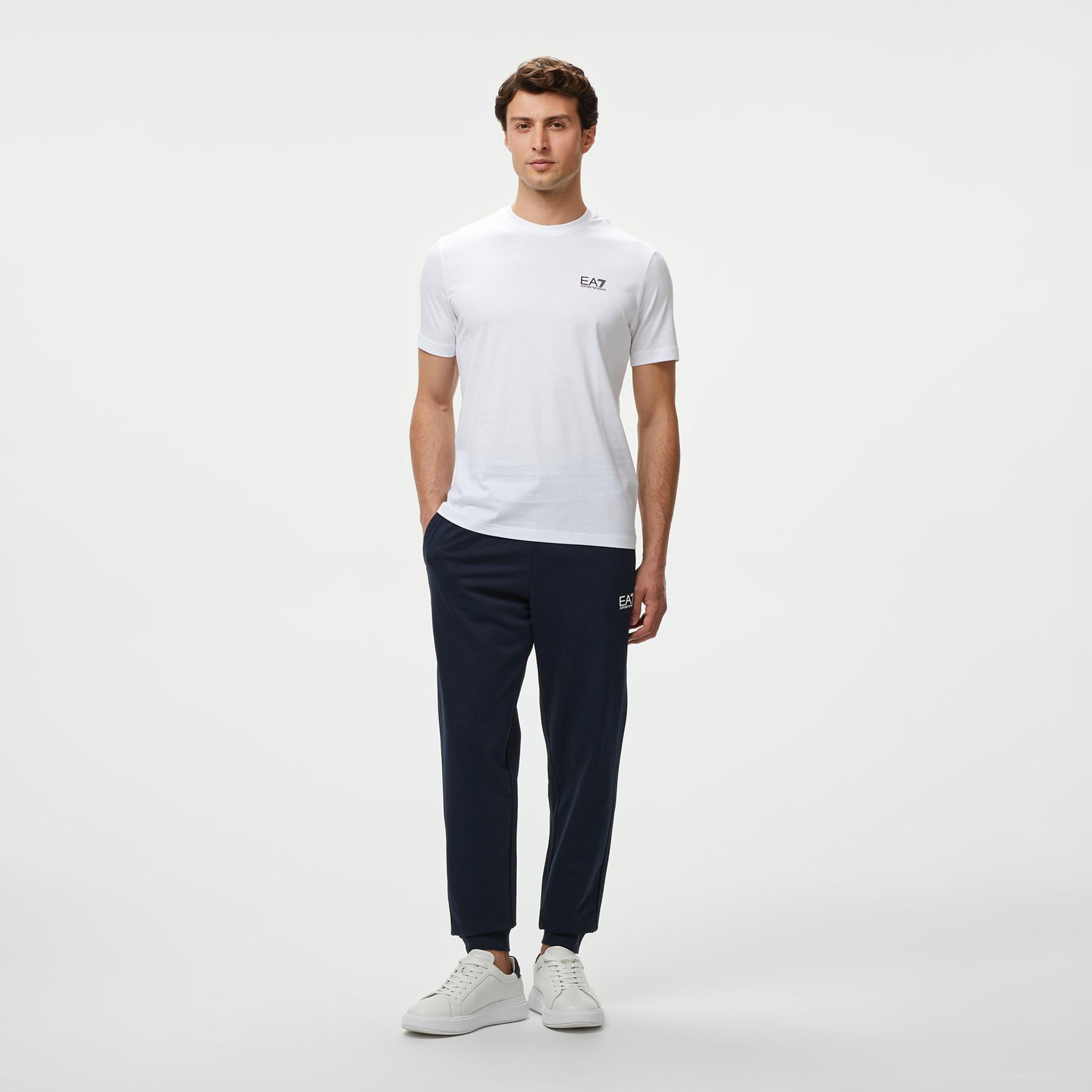 EA7 Erkek Beyaz Bisiklet Yaka T-Shirt