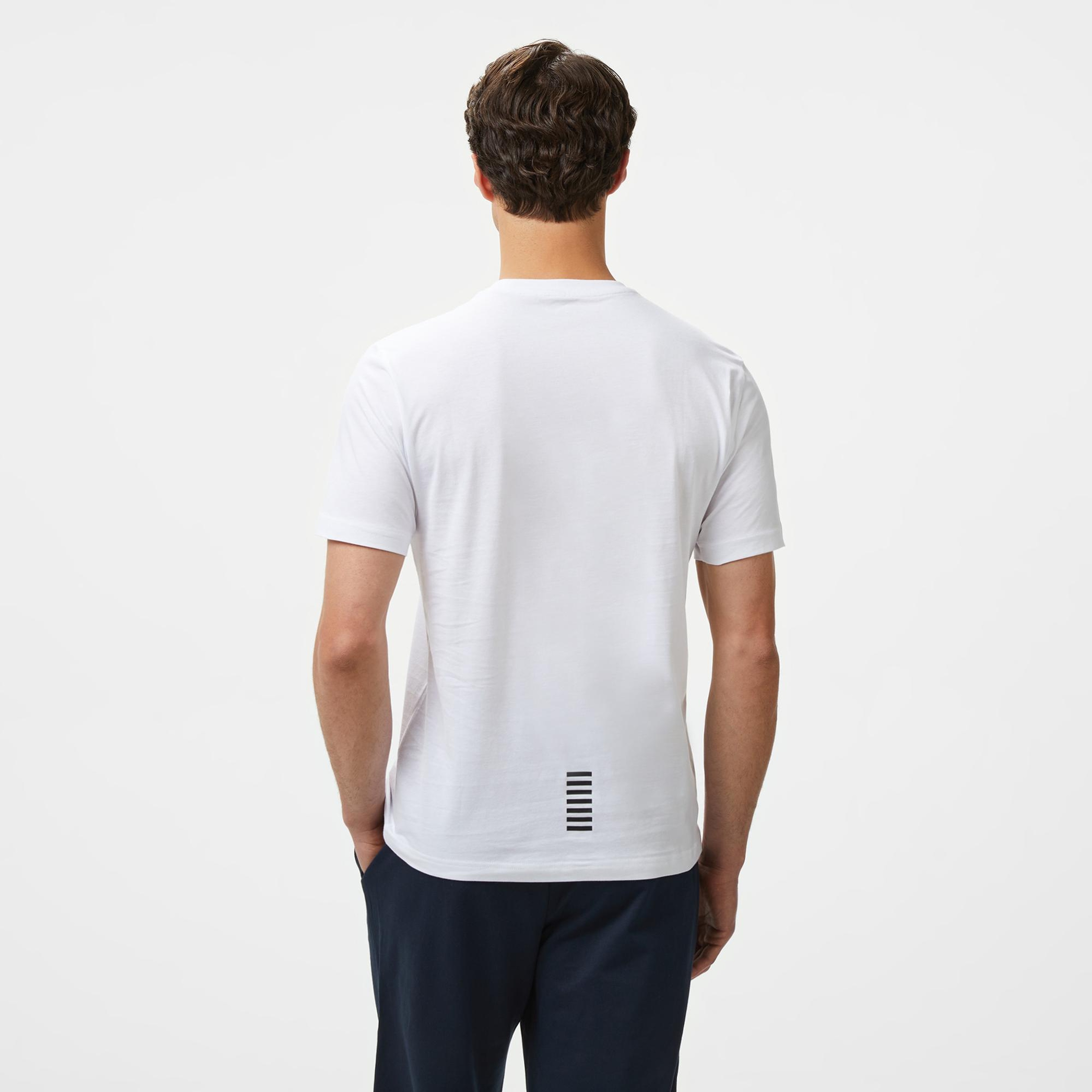 EA7 Erkek Beyaz Bisiklet Yaka T-Shirt