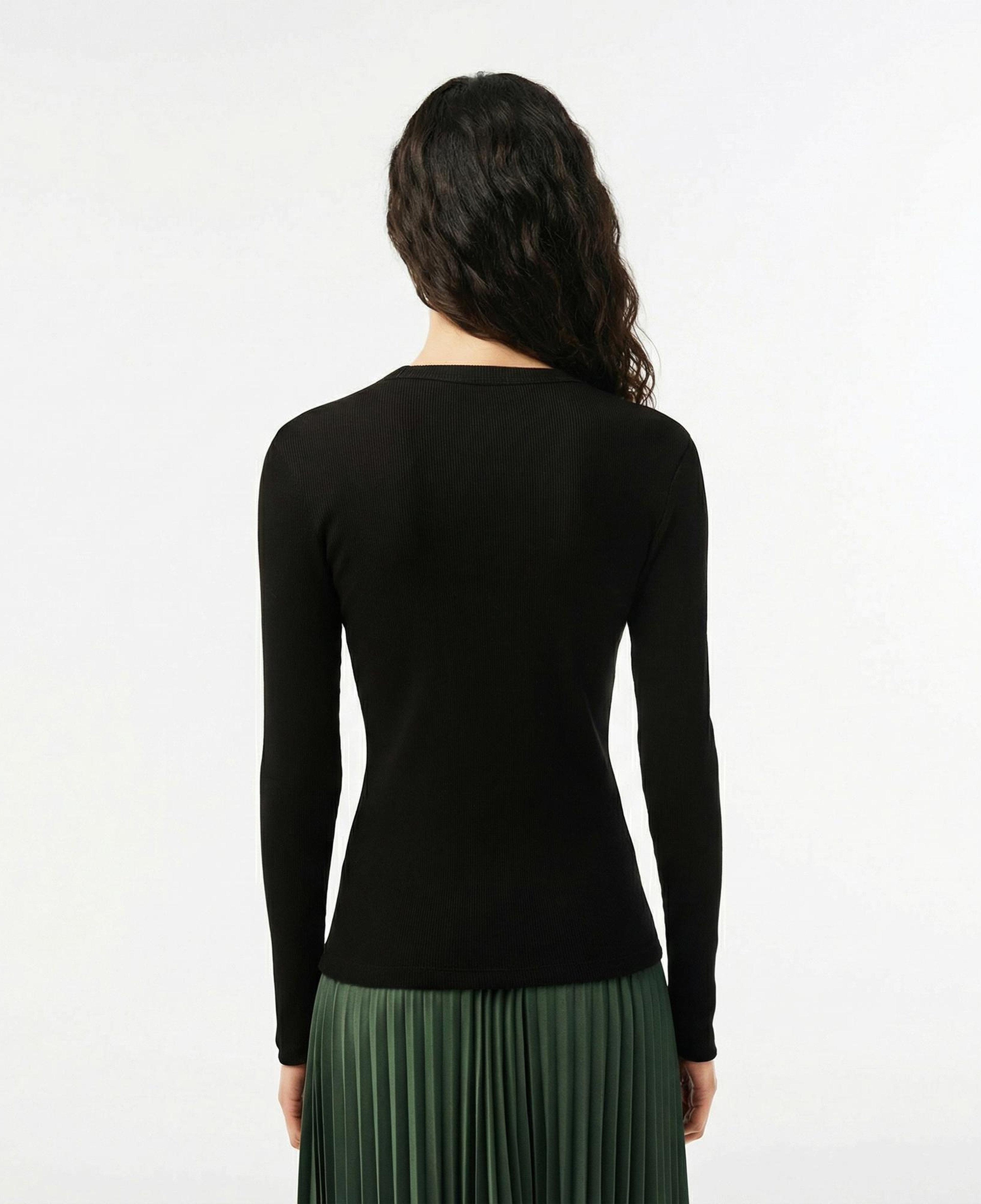 Lacoste Kadın Slim Fit Uzun Kollu Bisiklet Yaka Siyah T-Shirt