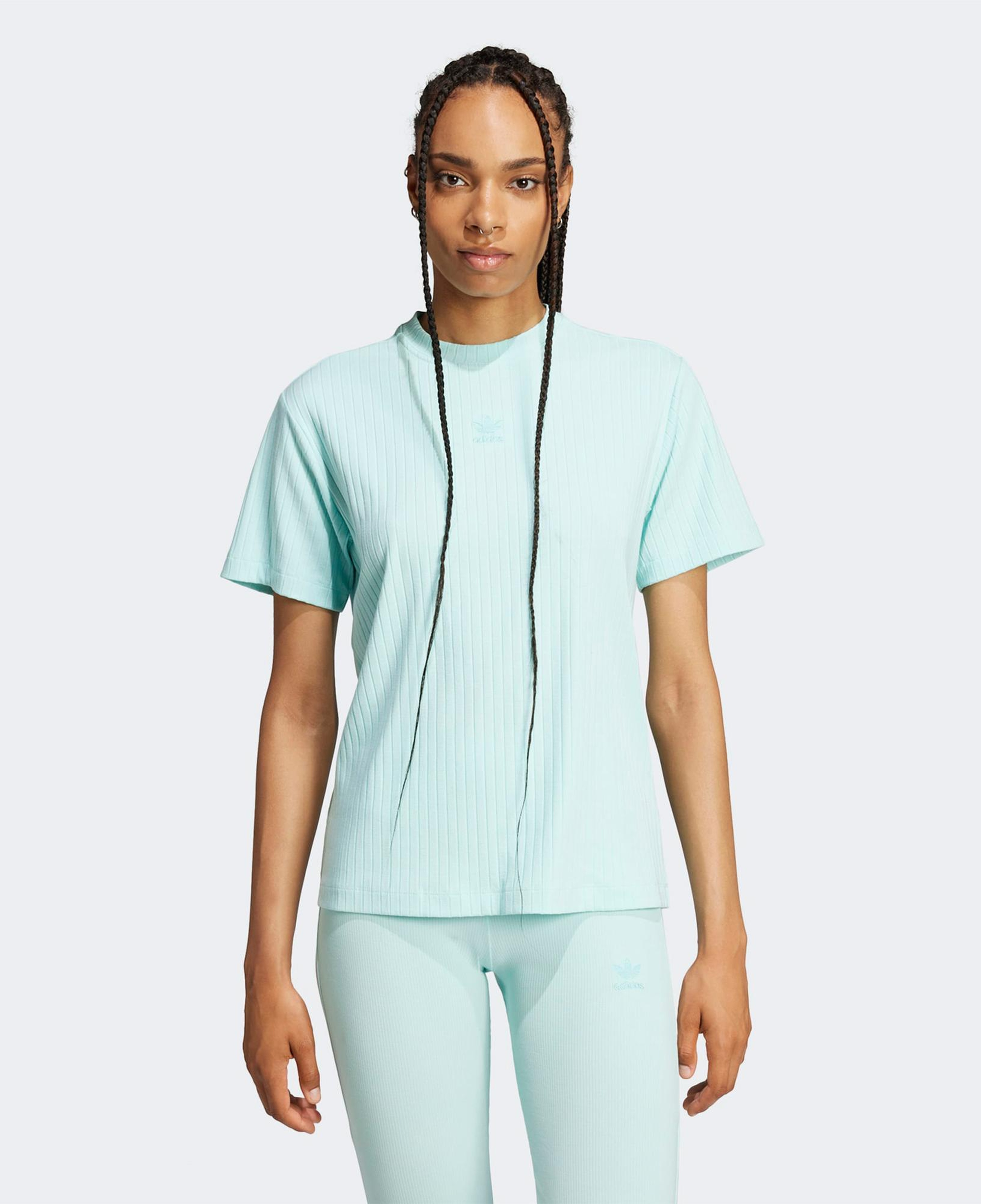 adidas Essentials Wide Rib Kadın Mavi T-Shirt