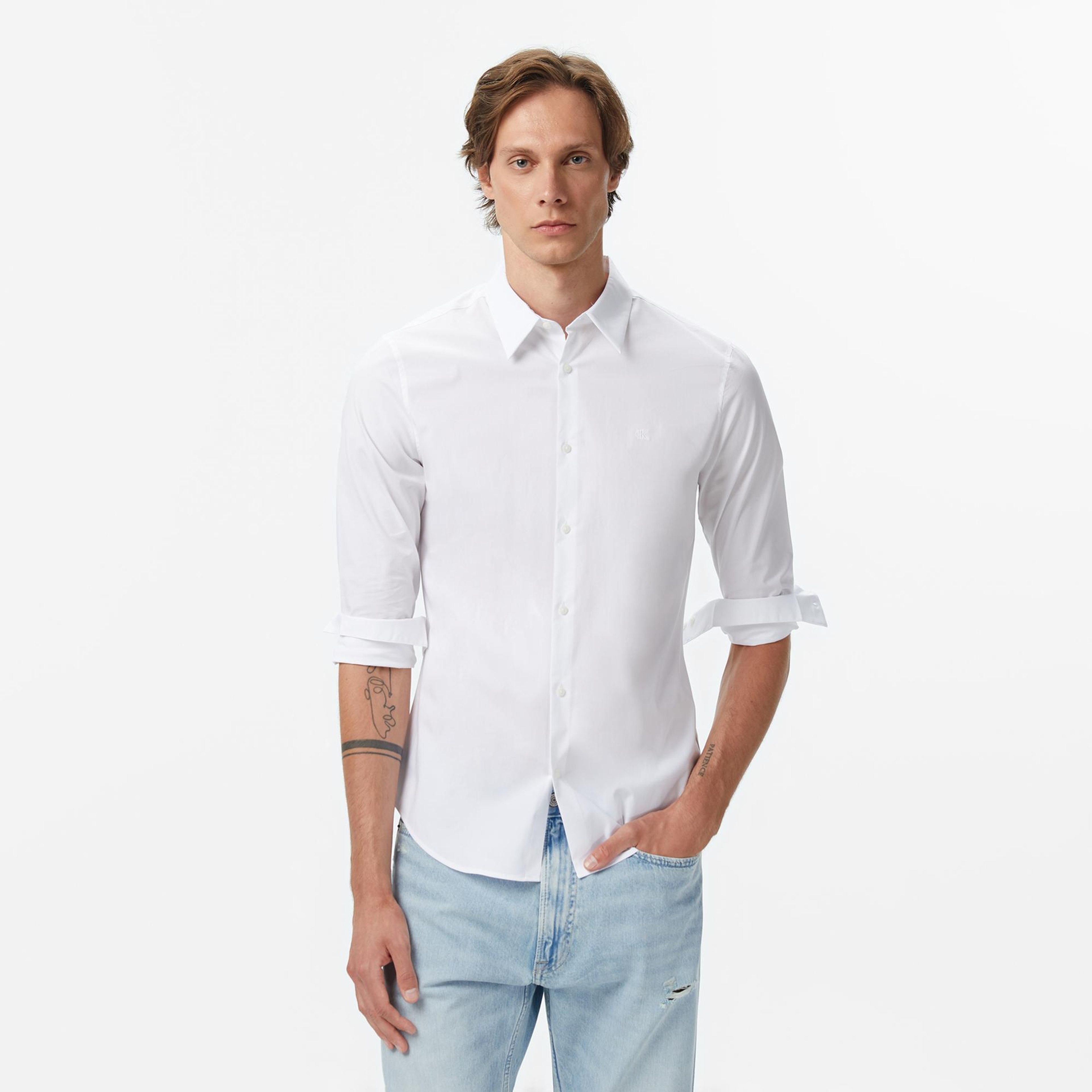 Calvin Klein Solid Slim Erkek Beyaz Gömlek