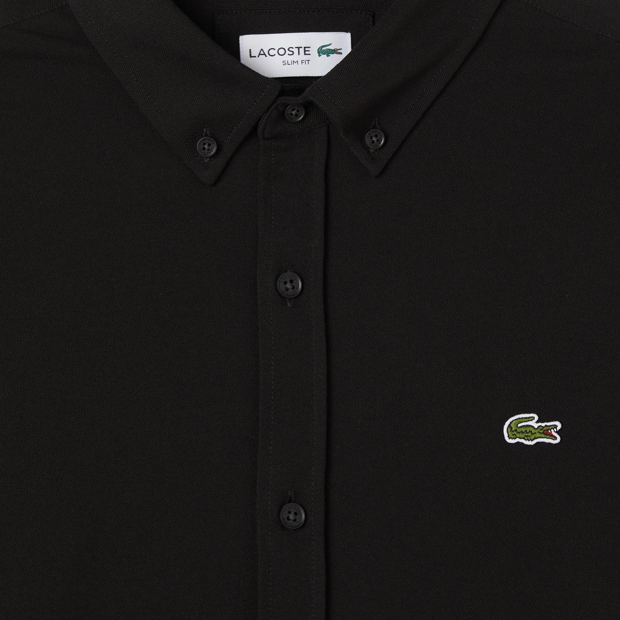 Lacoste Erkek Slim Fit Düğmeli Yaka Siyah Gömlek