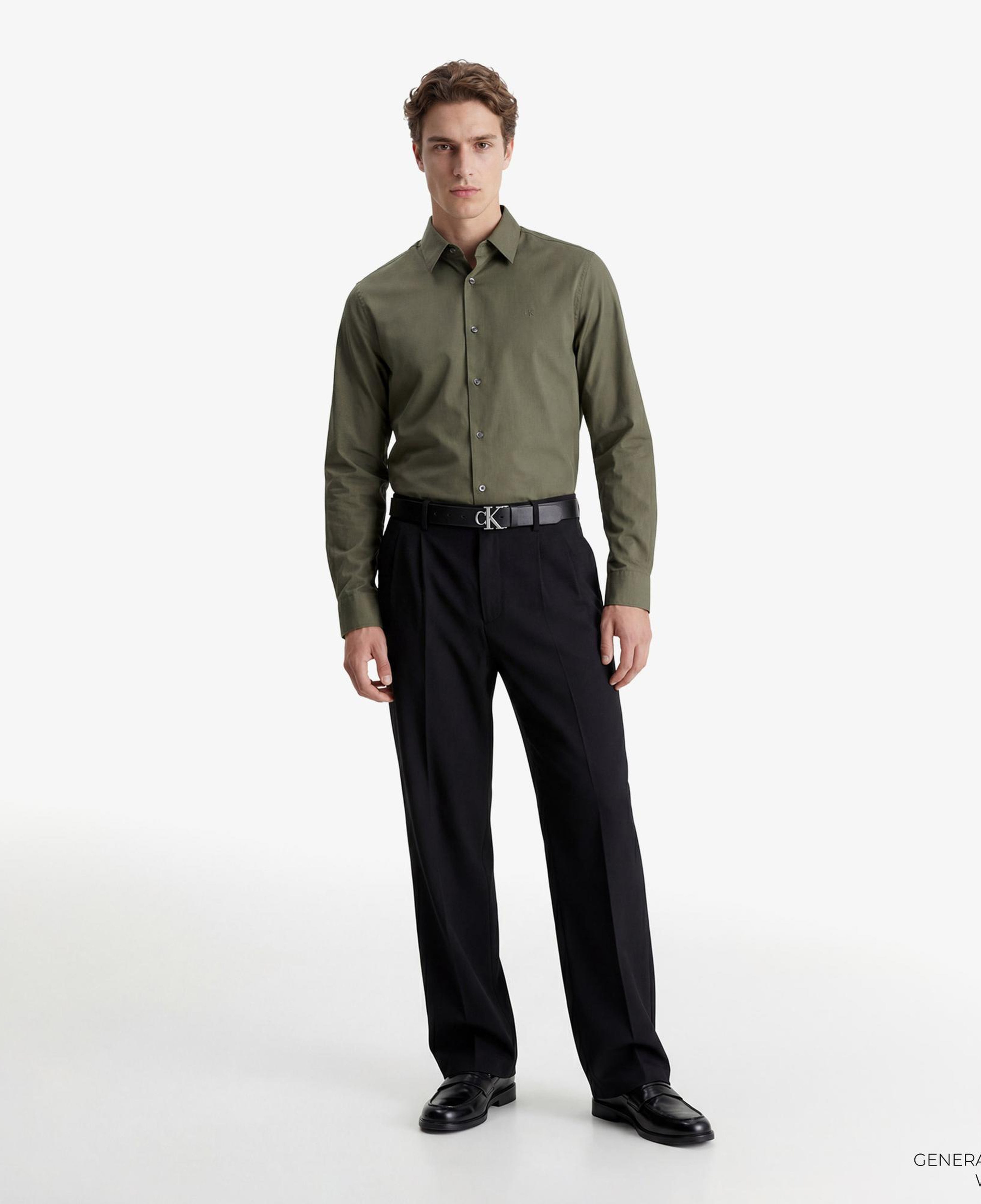 Calvin Klein Solid Stretch Classic Erkek Haki Gömlek