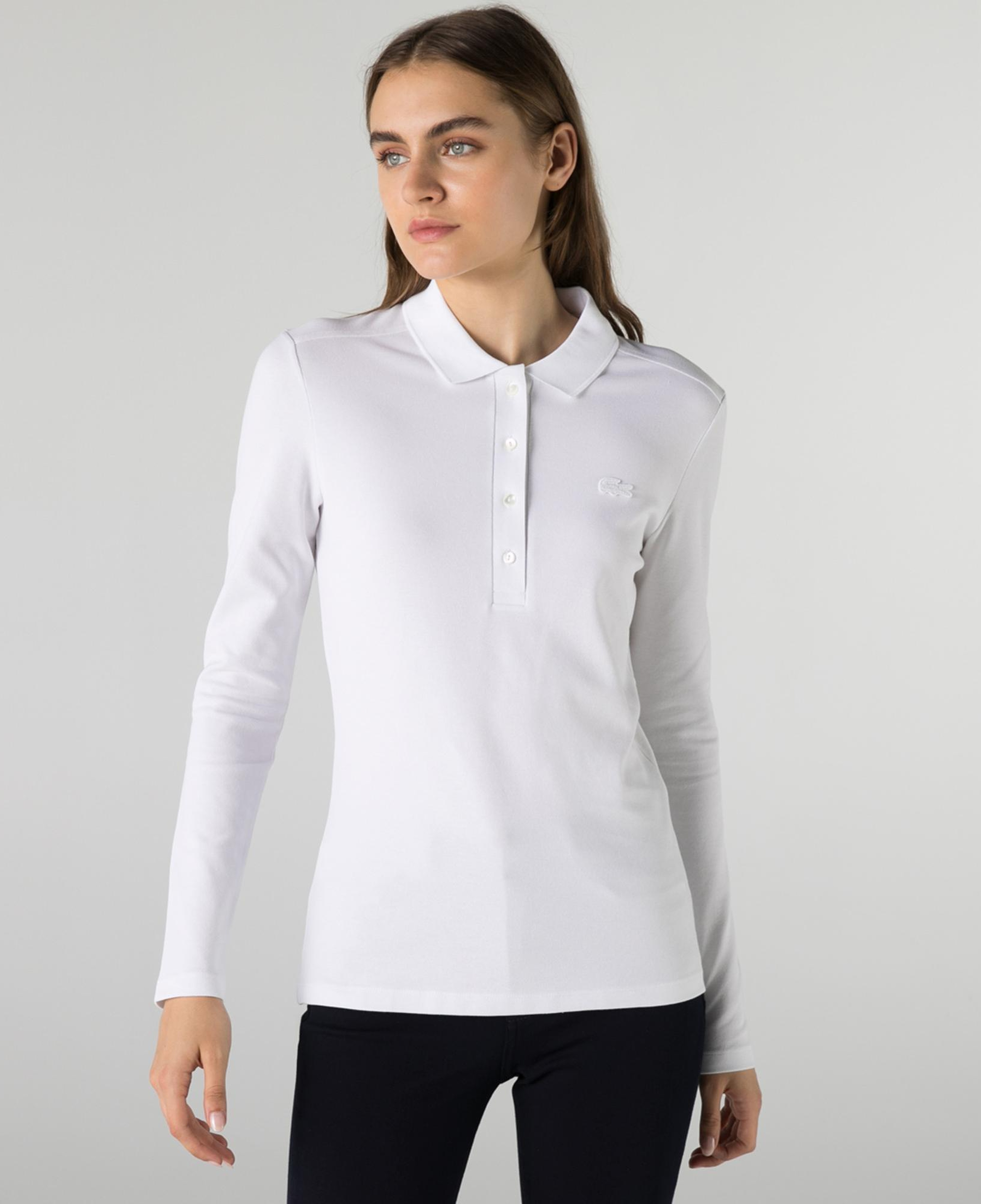 Lacoste Kadın Slim Fit Uzun Kollu Beyaz Polo
