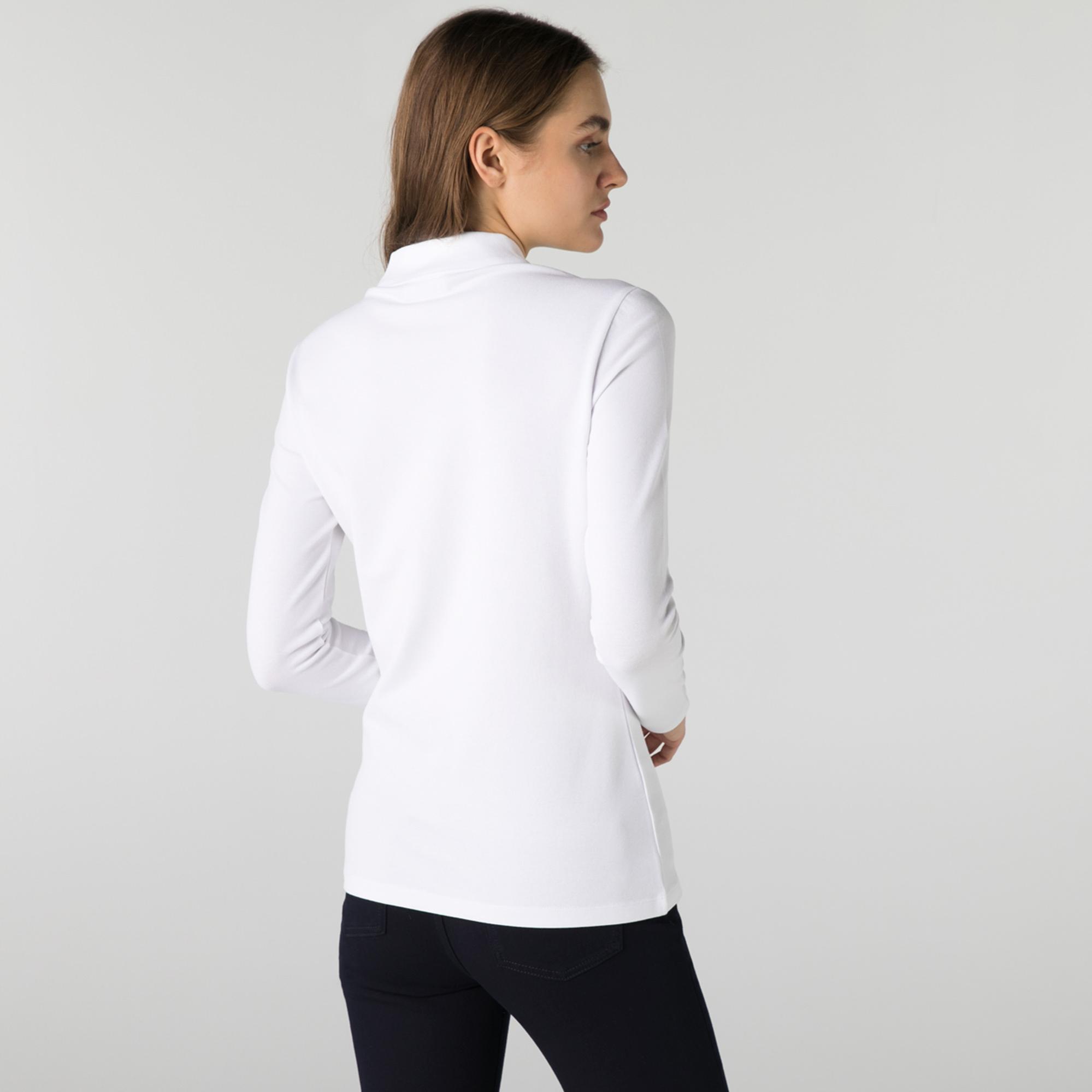 Lacoste Kadın Slim Fit Uzun Kollu Beyaz Polo