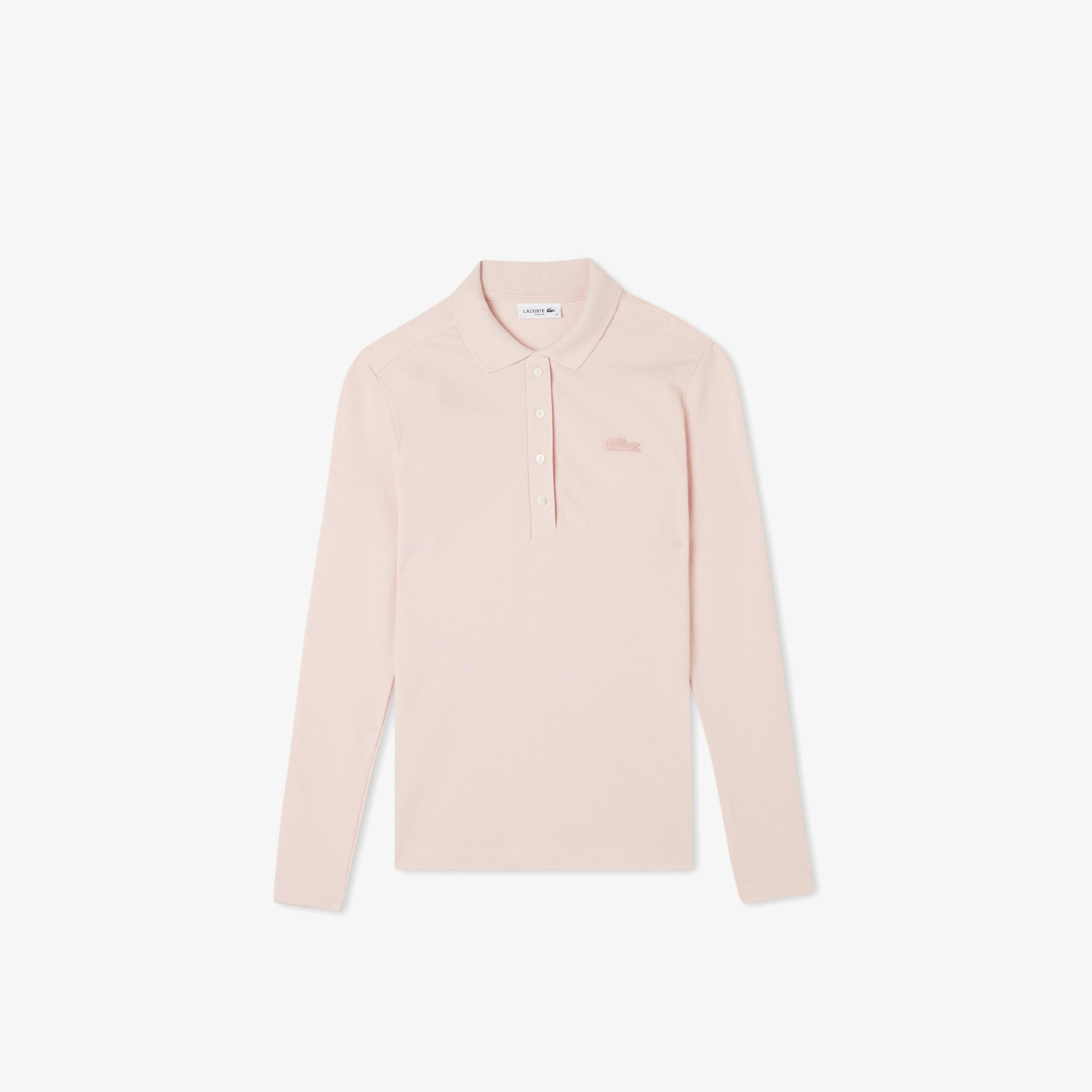 Lacoste Kadın Slim Fit Uzun Kollu Pembe Polo