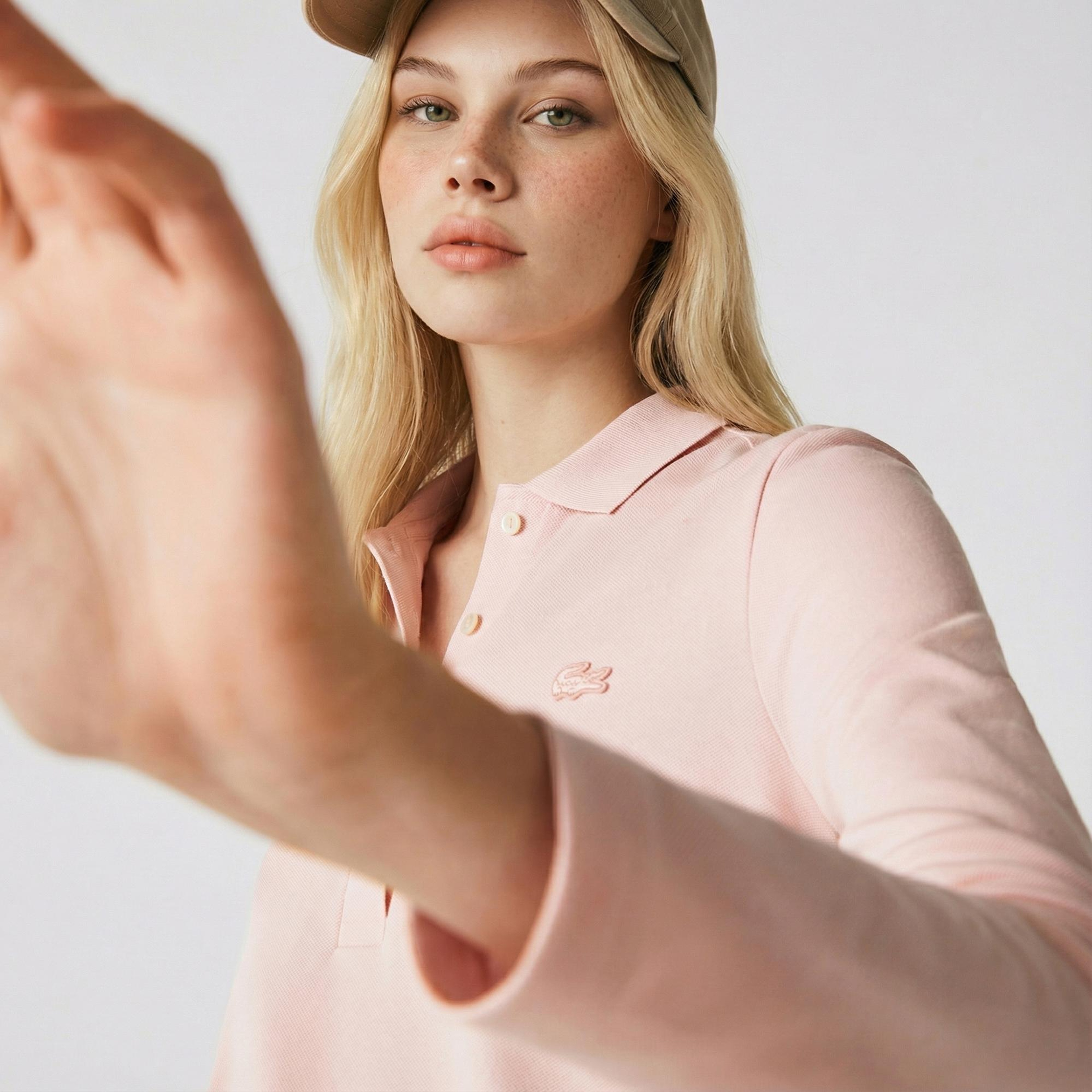 Lacoste Kadın Slim Fit Uzun Kollu Pembe Polo