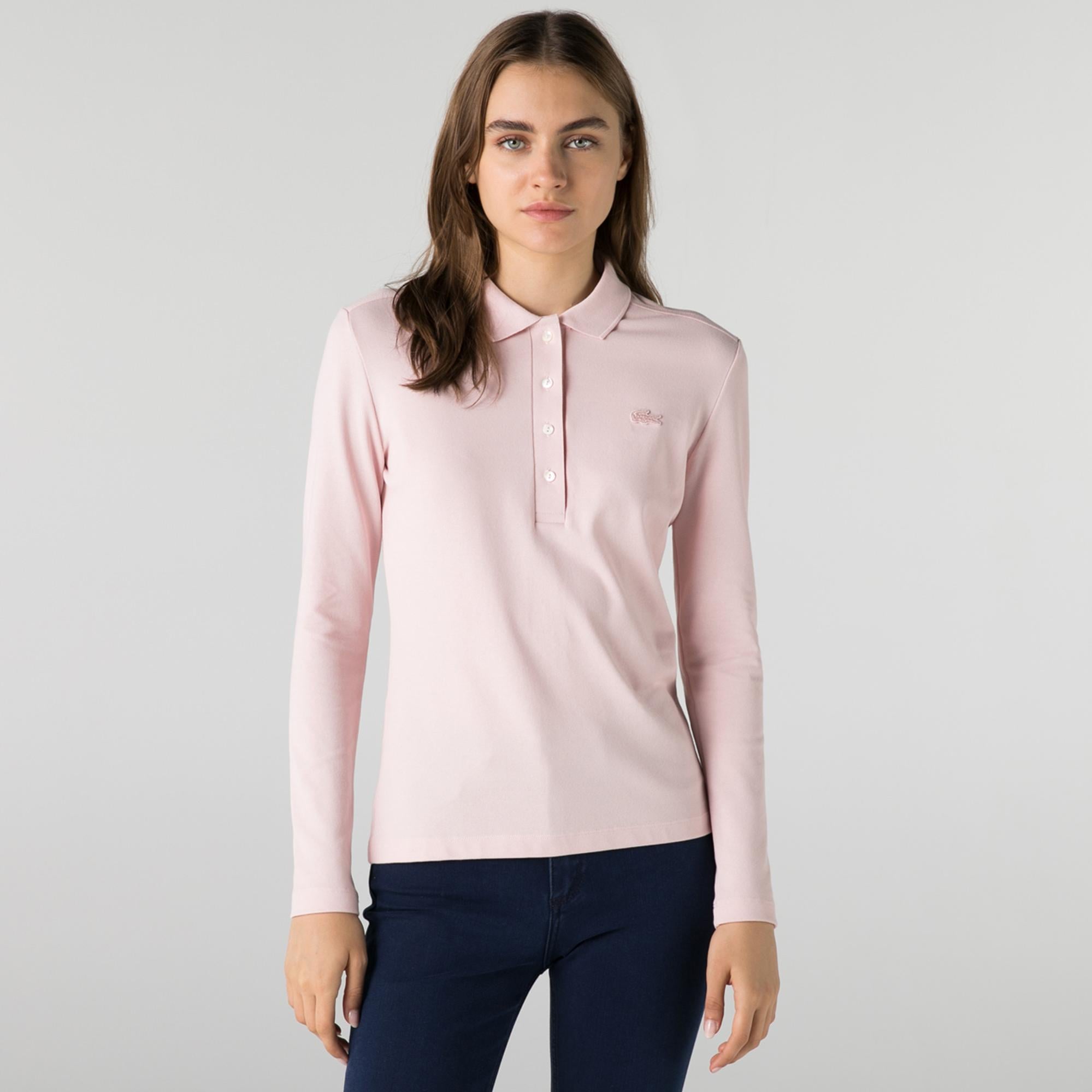 Lacoste Kadın Slim Fit Uzun Kollu Pembe Polo