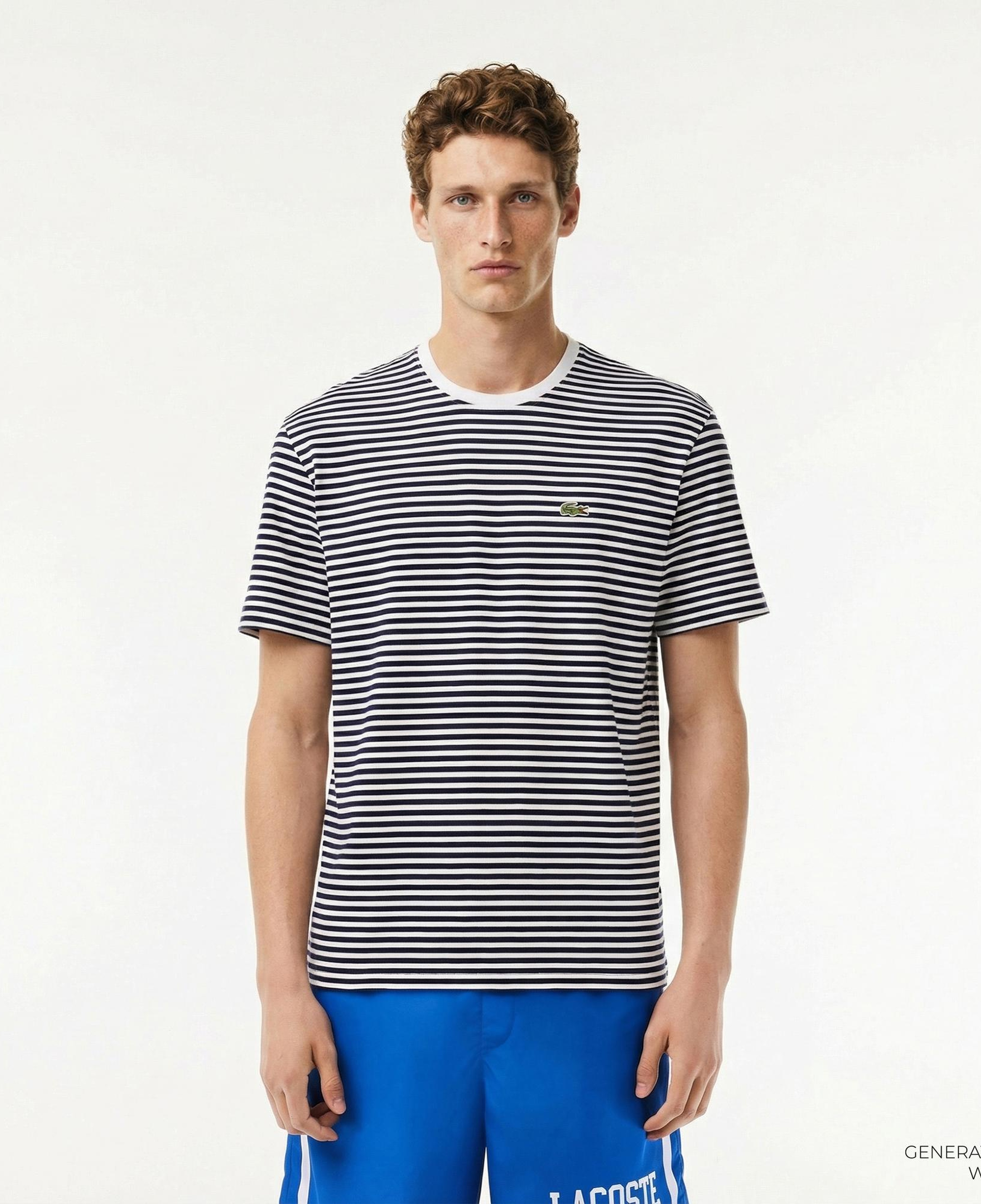 Lacoste Erkek Classic Fit Bisiklet Yaka Çizgili Beyaz T-Shirt