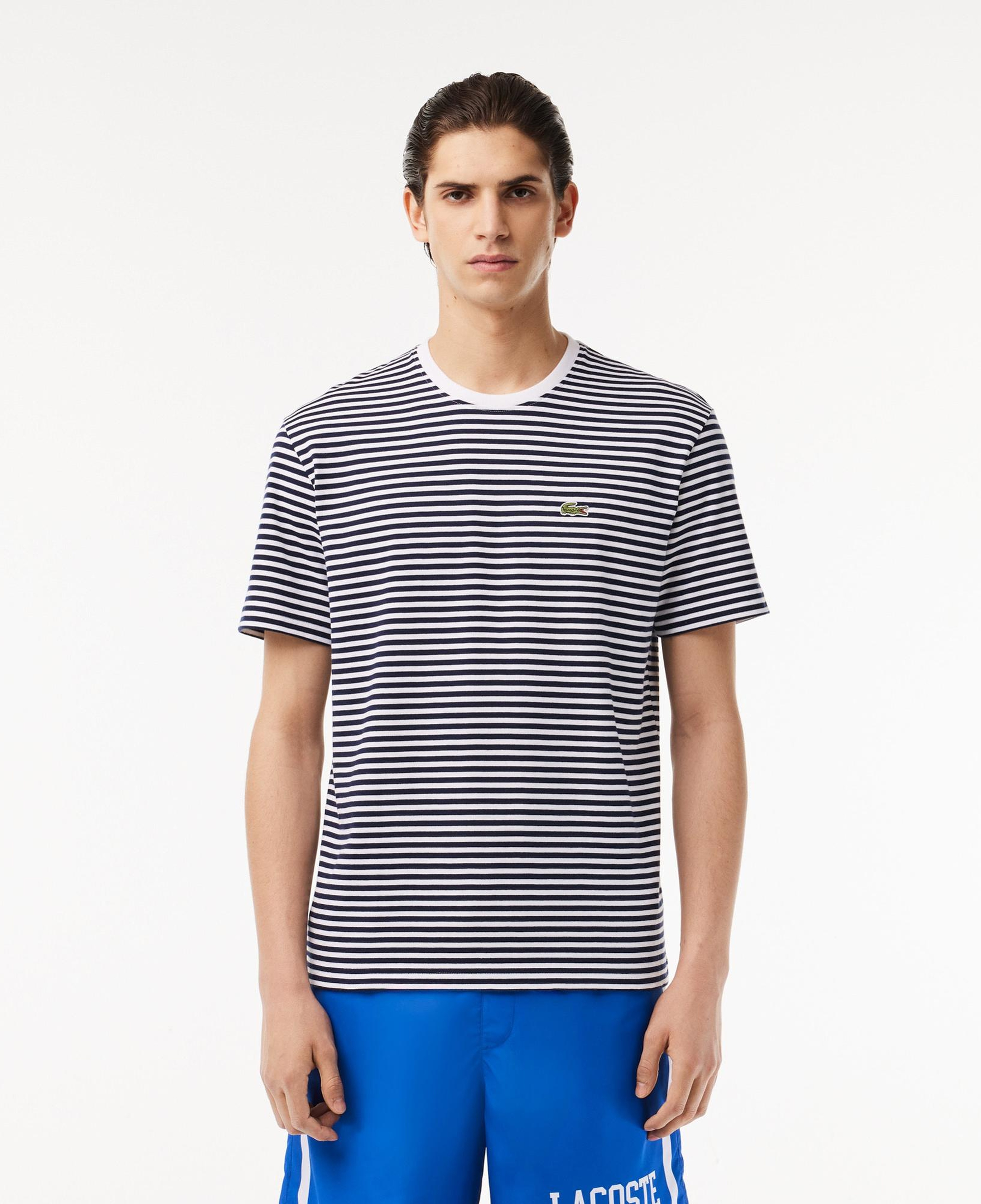 Lacoste Erkek Classic Fit Bisiklet Yaka Çizgili Beyaz T-Shirt