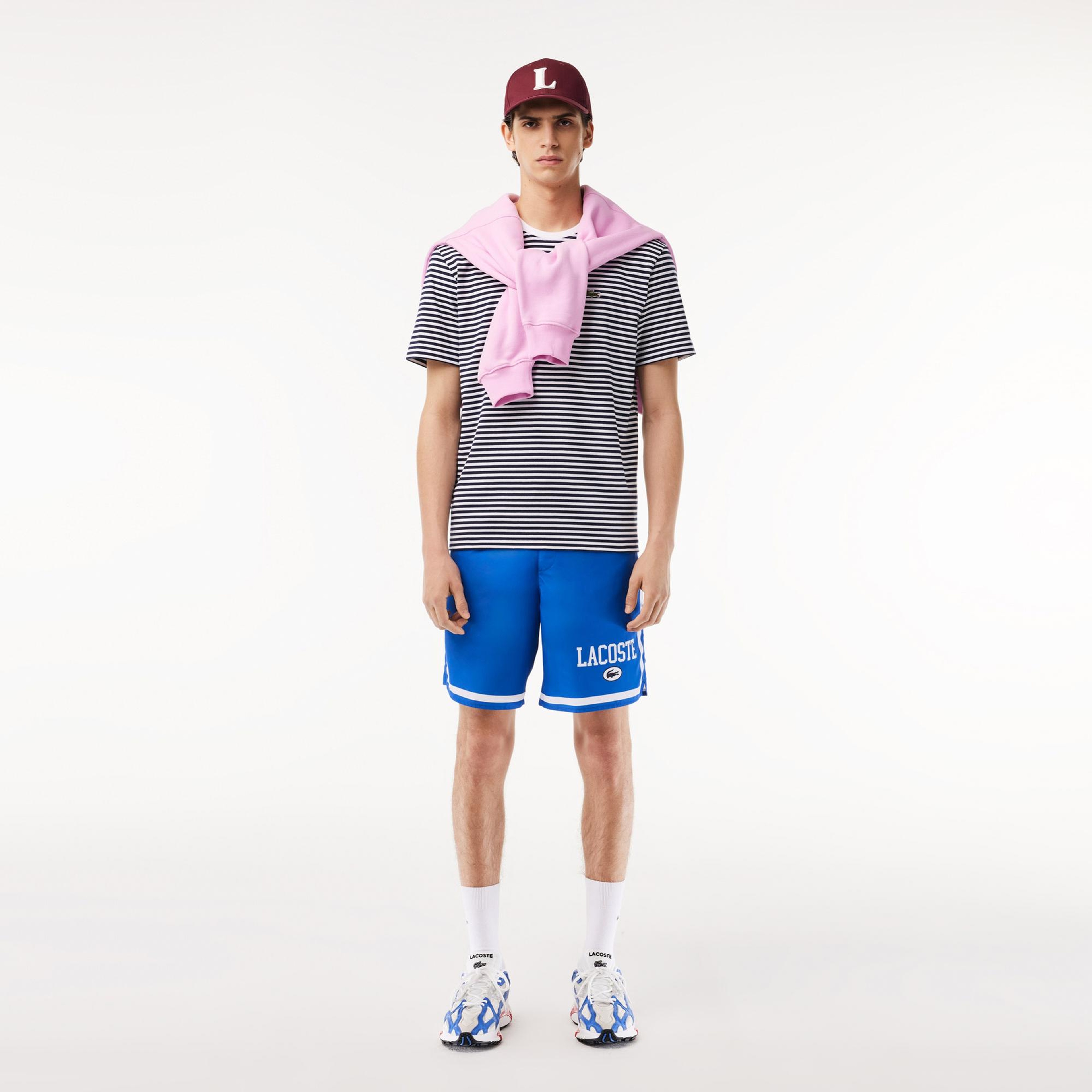 Lacoste Erkek Classic Fit Bisiklet Yaka Çizgili Beyaz T-Shirt