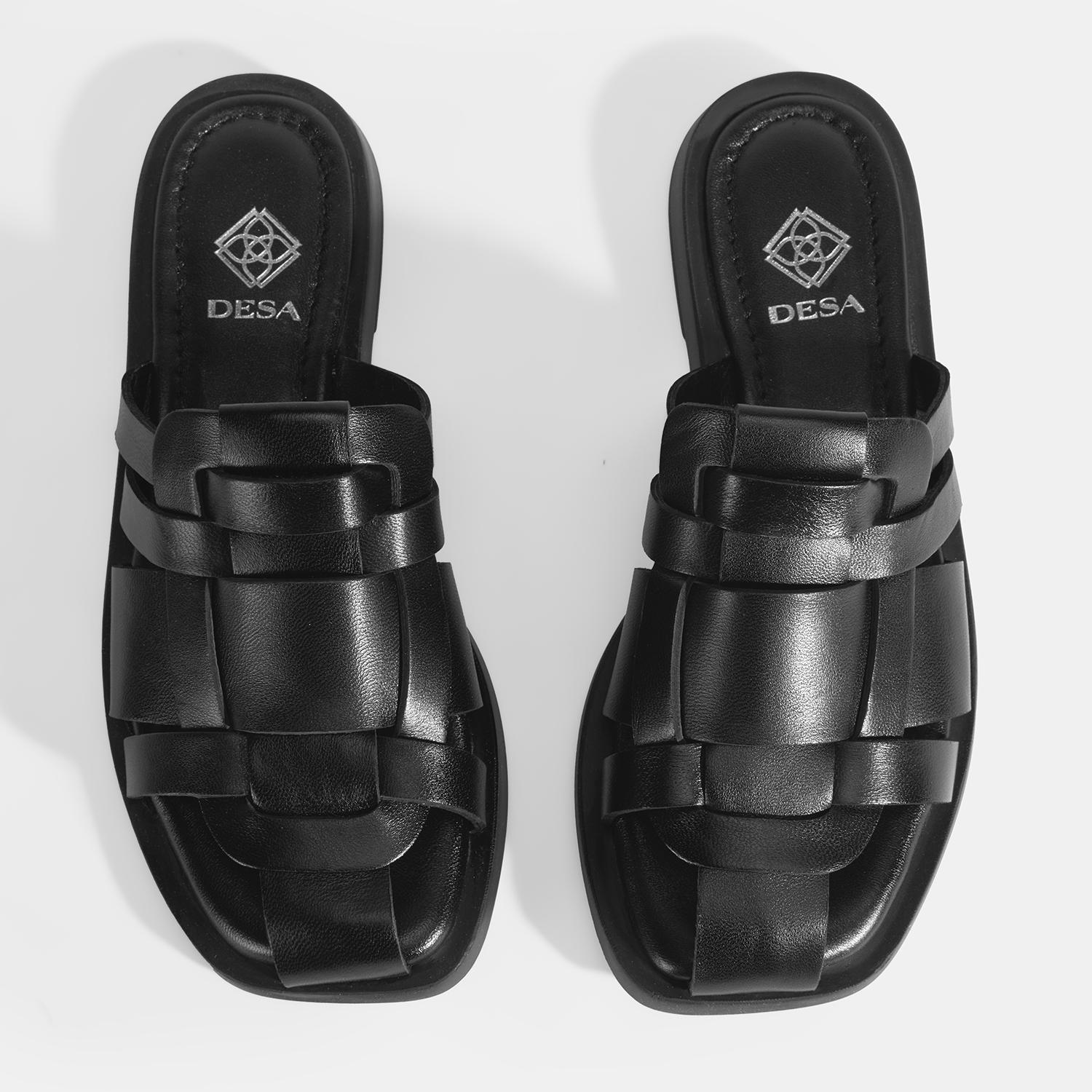 Kadın Siyah Deri Terlik