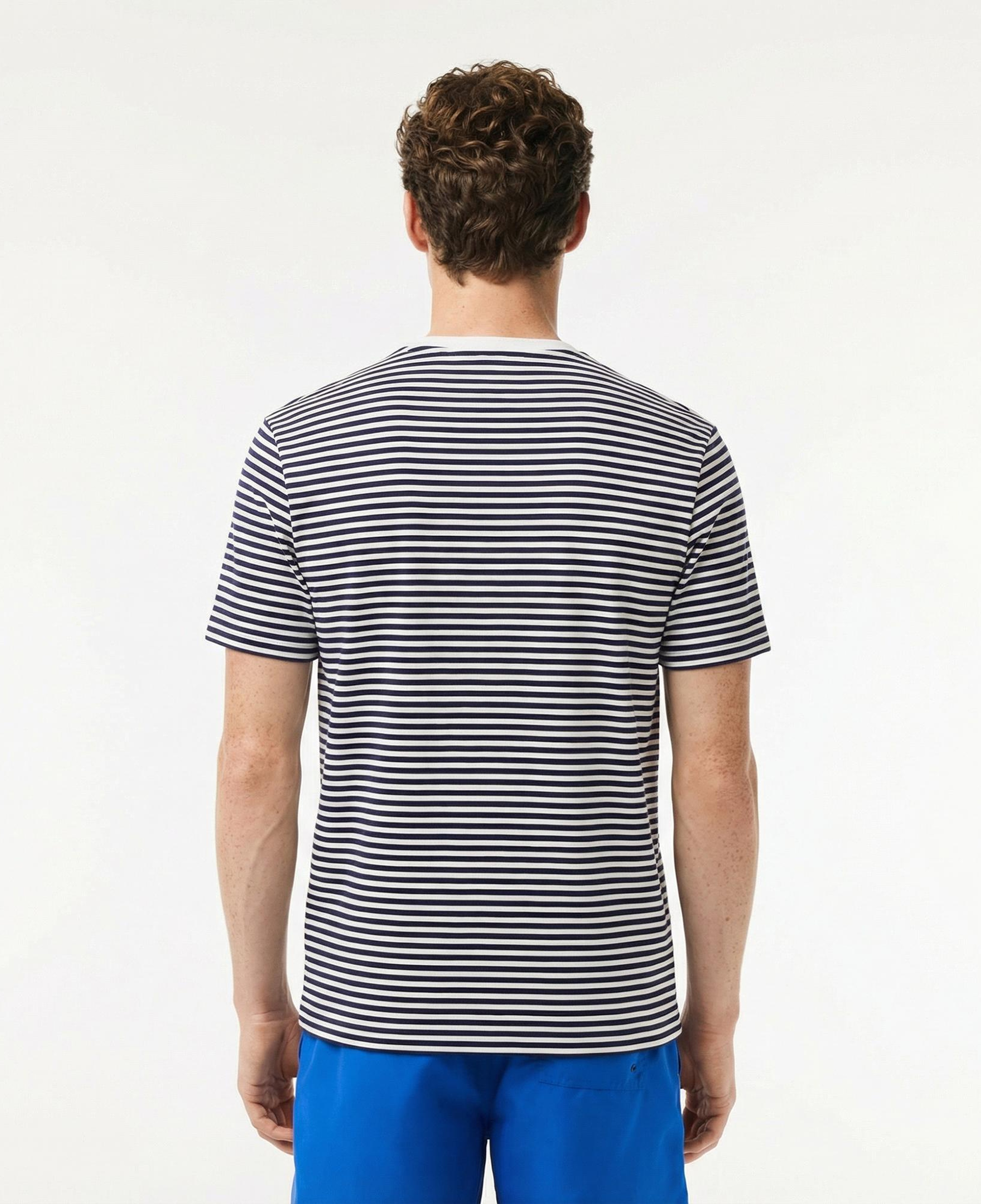 Lacoste Erkek Classic Fit Bisiklet Yaka Çizgili Beyaz T-Shirt