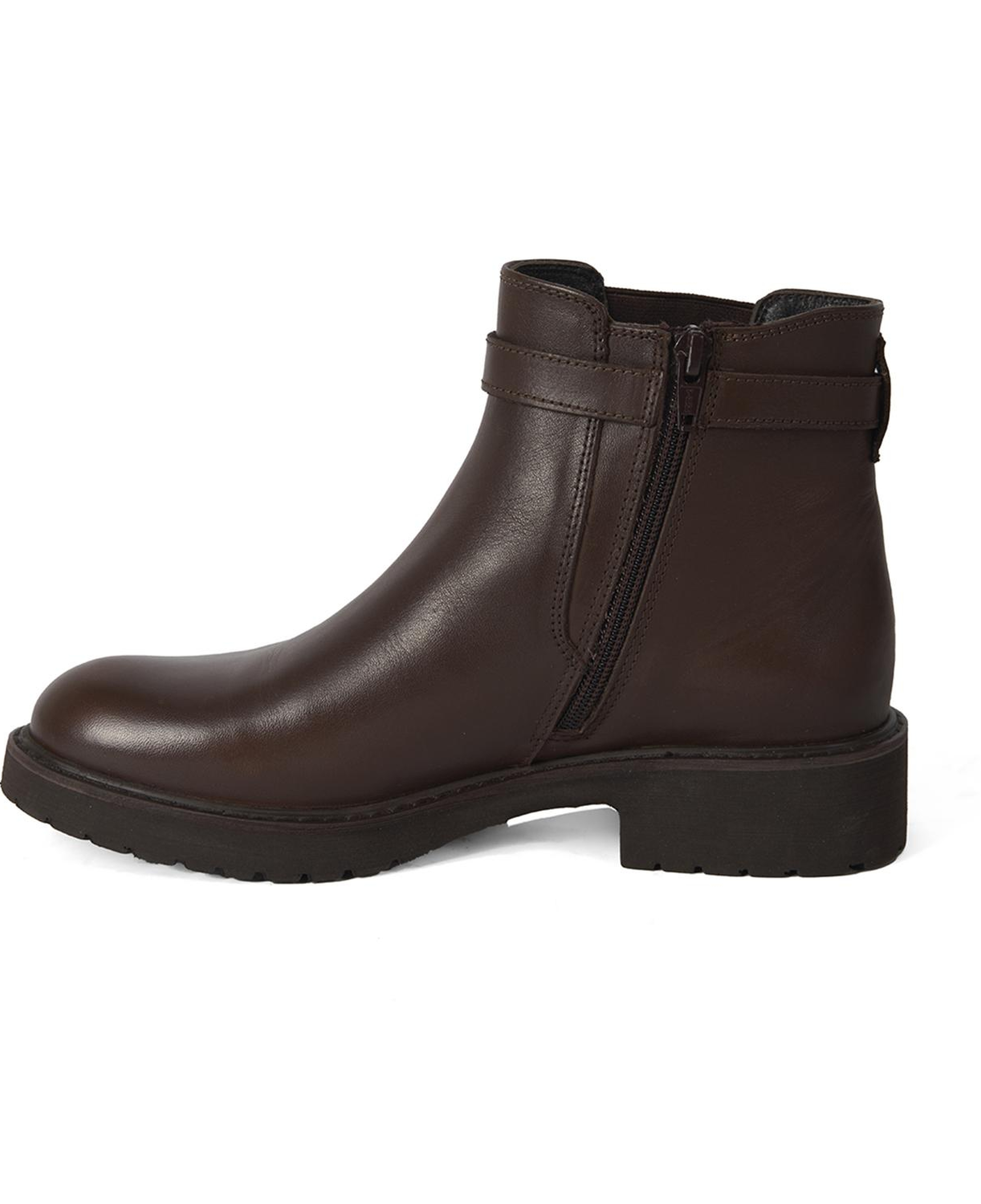 Kadın Kemer Aksesuarlı Kahve Lastikli Deri Chelsea Bot