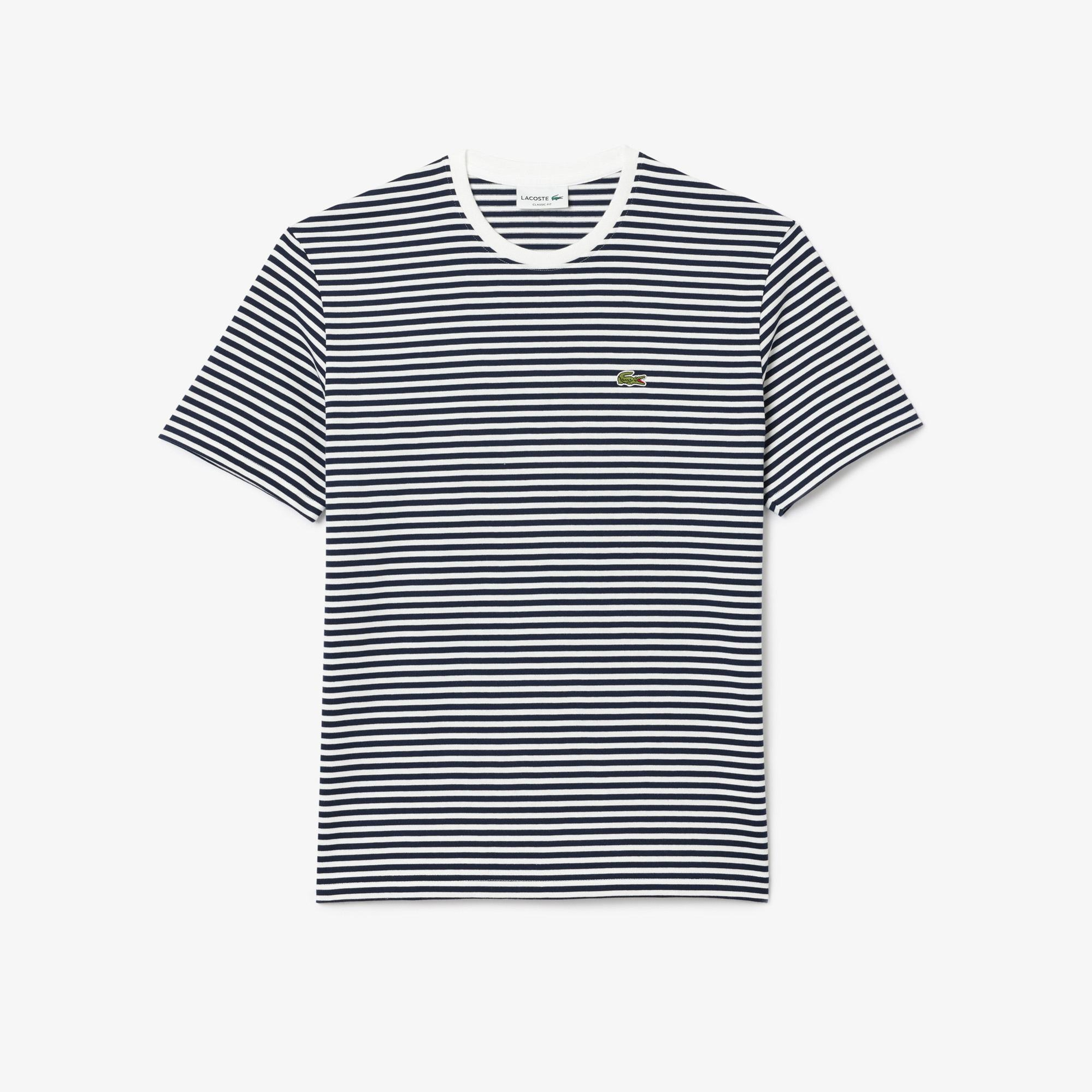 Lacoste Erkek Classic Fit Bisiklet Yaka Çizgili Beyaz T-Shirt