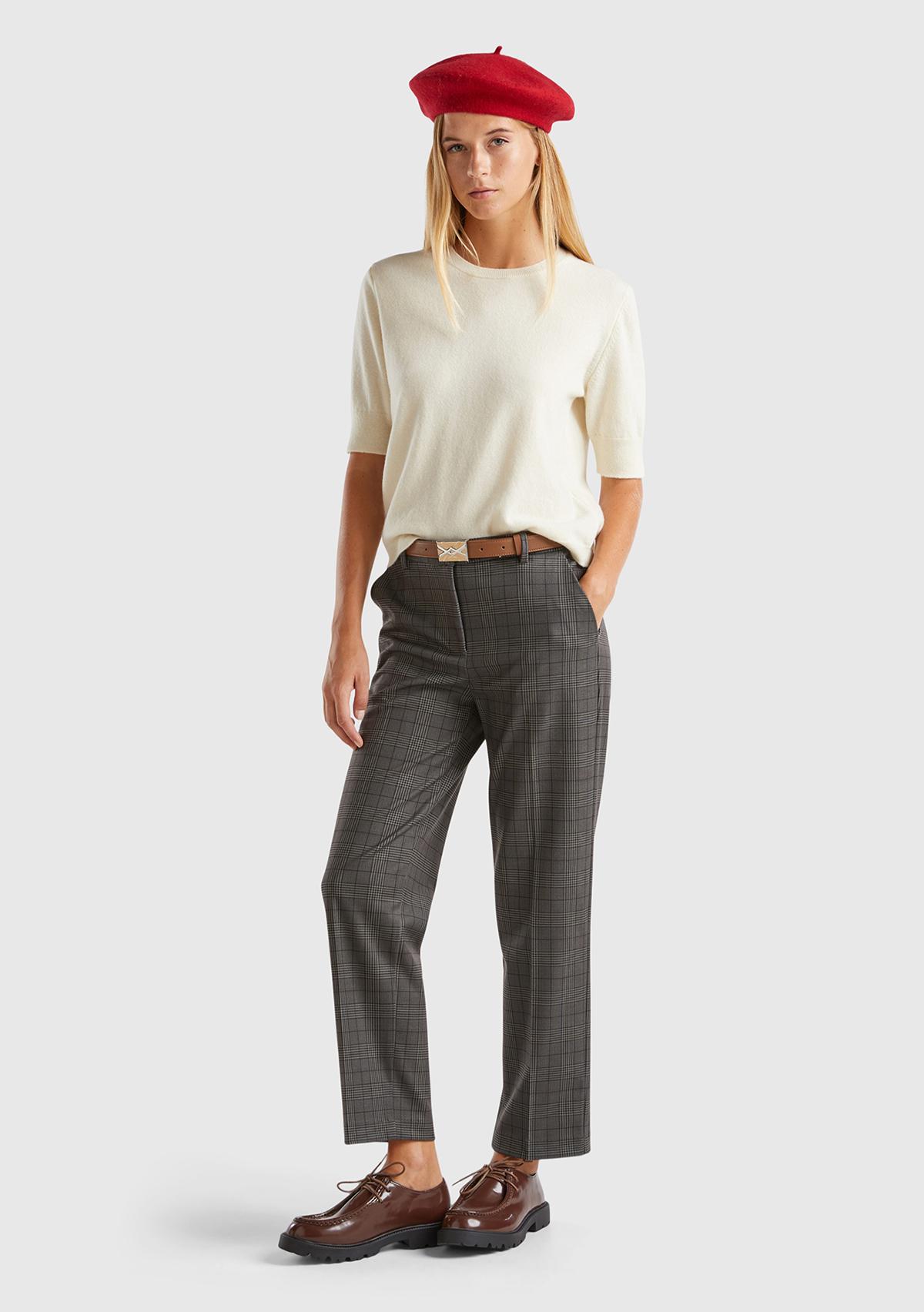 Kadın Krem %100 Merino Bisiklet Yaka  Kısa Kollu Kazak