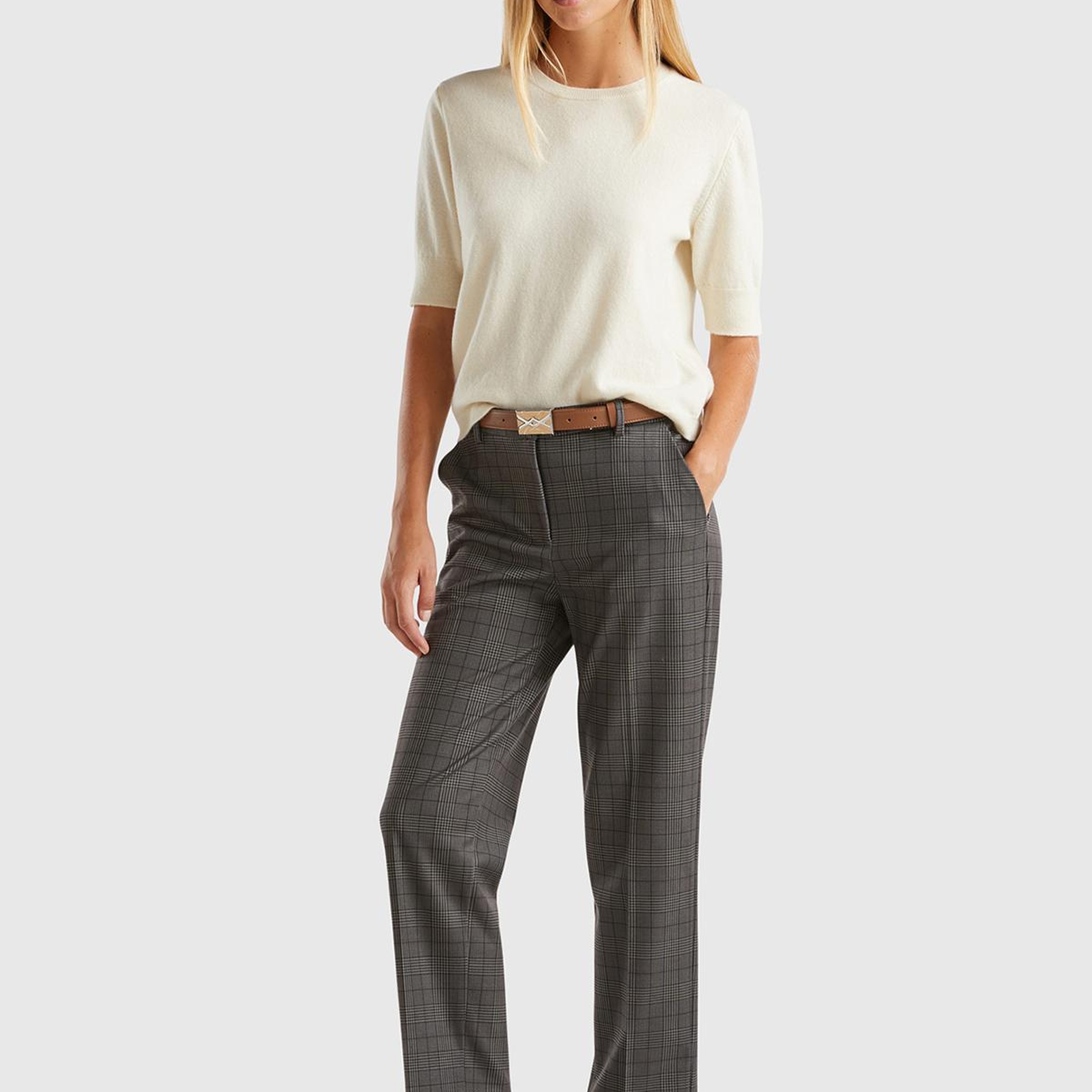 Kadın Krem %100 Merino Bisiklet Yaka  Kısa Kollu Kazak