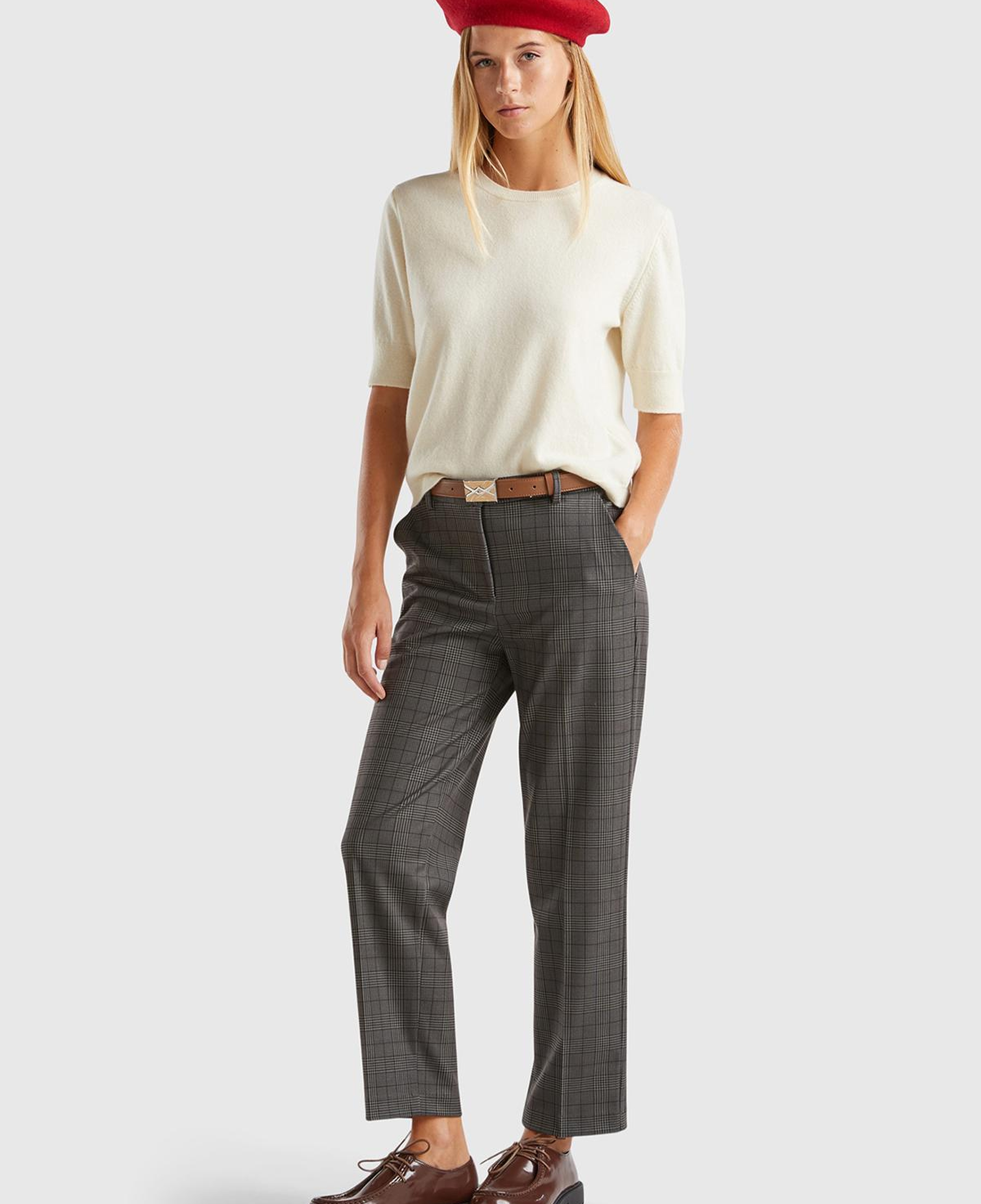 Kadın Krem %100 Merino Bisiklet Yaka  Kısa Kollu Kazak