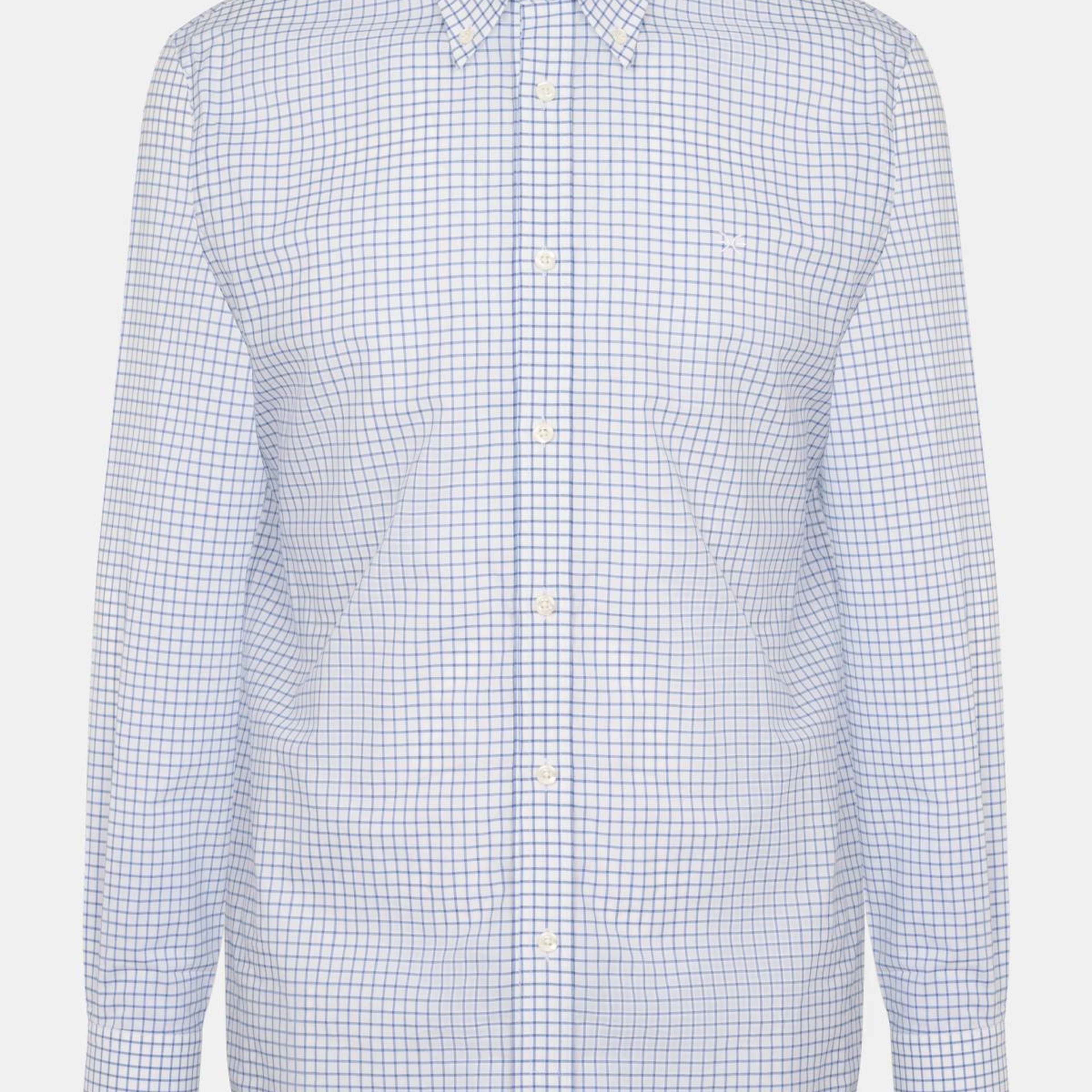 Erkek Gri Cooper Fit Düğmeli Yaka Pötikare Desenli Spor Gömlek