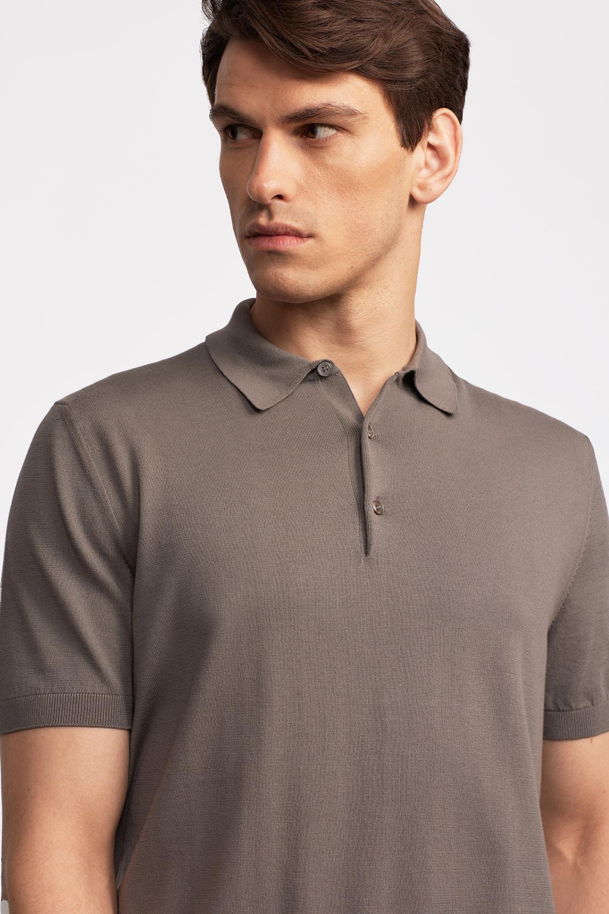 Erkek Vizon Polo Yaka Kazak